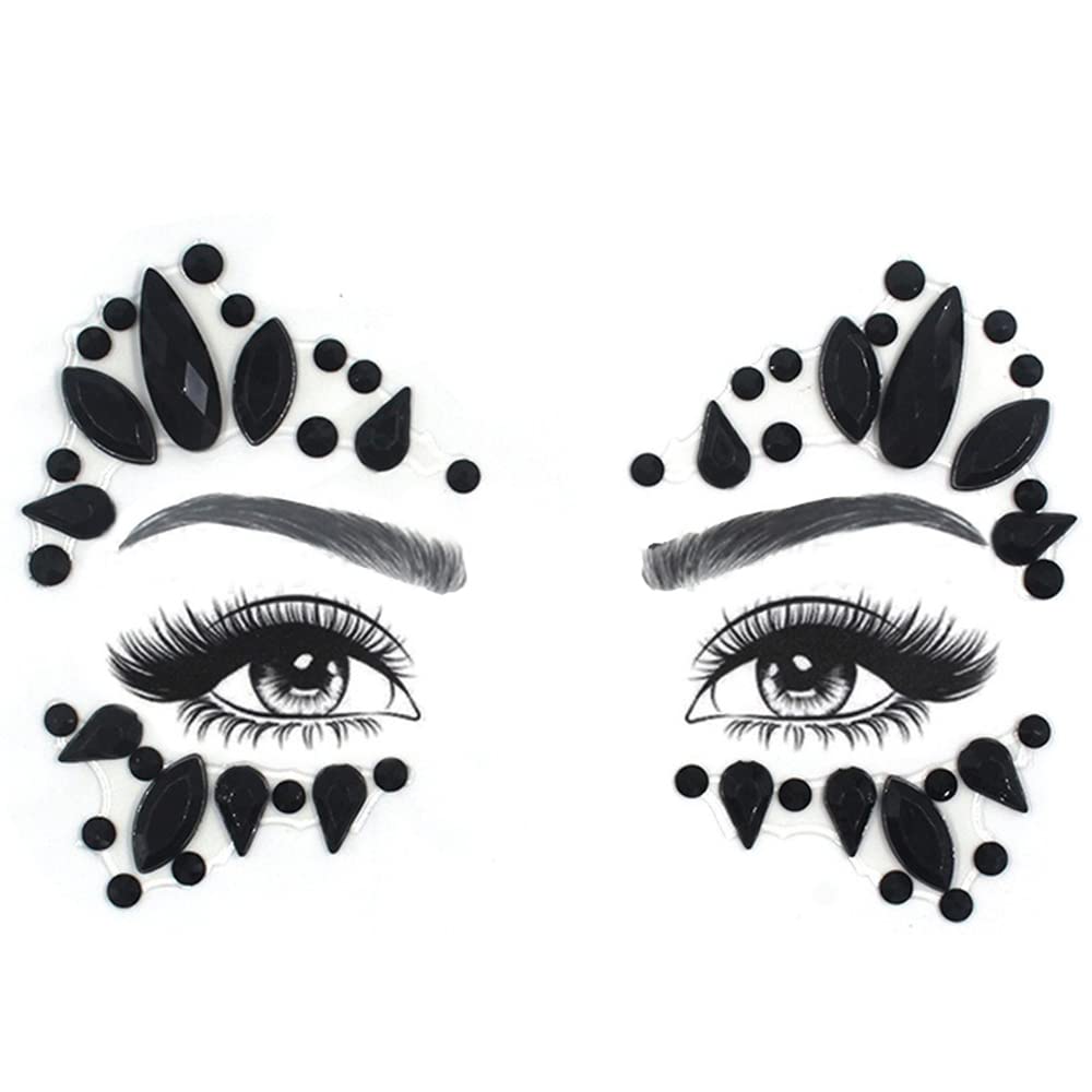 3D Black Face Gems Rhinestone Stickers - Crystal Face Makeup for Women & Girls | Trendy Fashion Accessories for Parties, Weddings & Special Events | Perfect for Festival Makeup, Costume Parties & Photo Shoots