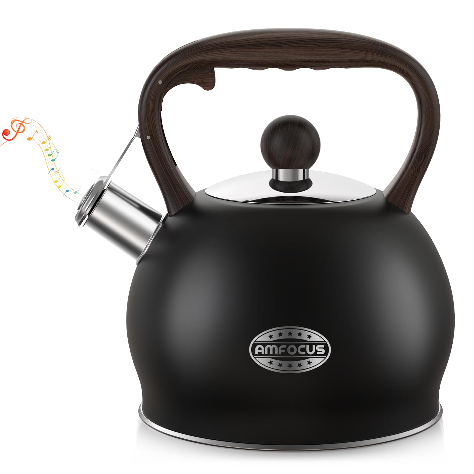 Premium 2.64 Quart Stainless Steel Whistling Tea Kettle - Food Grade Stovetop Teapot with Ergonomic Handle & Loud Whistle - Perfect for Tea, Coffee, Milk - Ideal for Home, Camping & Outdoor Use - Black