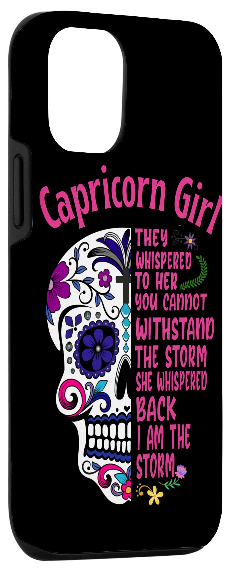 iPhone 12/12 Pro Skull Case - Dia De Los Muertos & Capricorn Zodiac Design - Perfect for January & December Birthdays - Protective Phone Cover for Parties, Halloween & Everyday Use