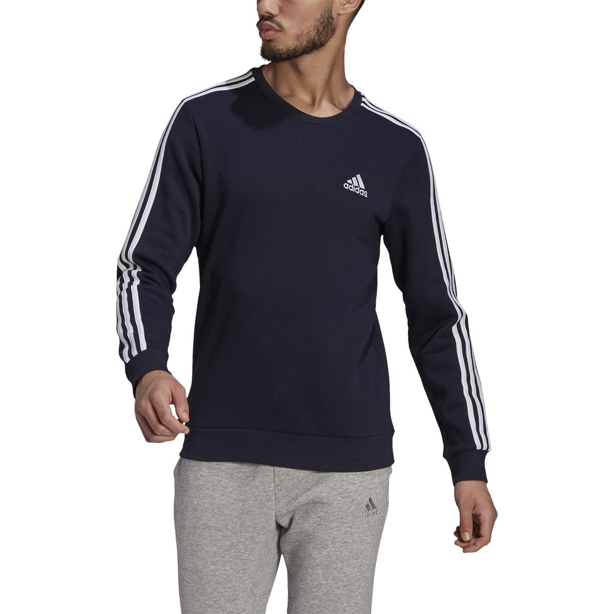 Adidas Men's Essentials Fleece 3-Stripes Sweatshirt | Comfortable Cotton Pullover Hoodie for Casual Wear & Gym | Perfect for Workouts, Lounging & Street Style