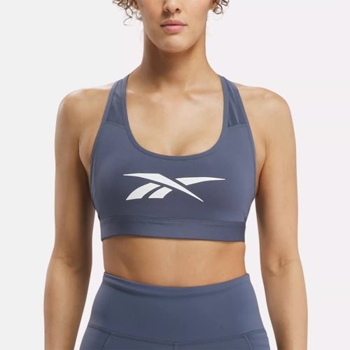 Reebok Women's Lux Vector Racer Blue Sports Bra - High Support Workout Top for Running, Yoga & Gym Fitness