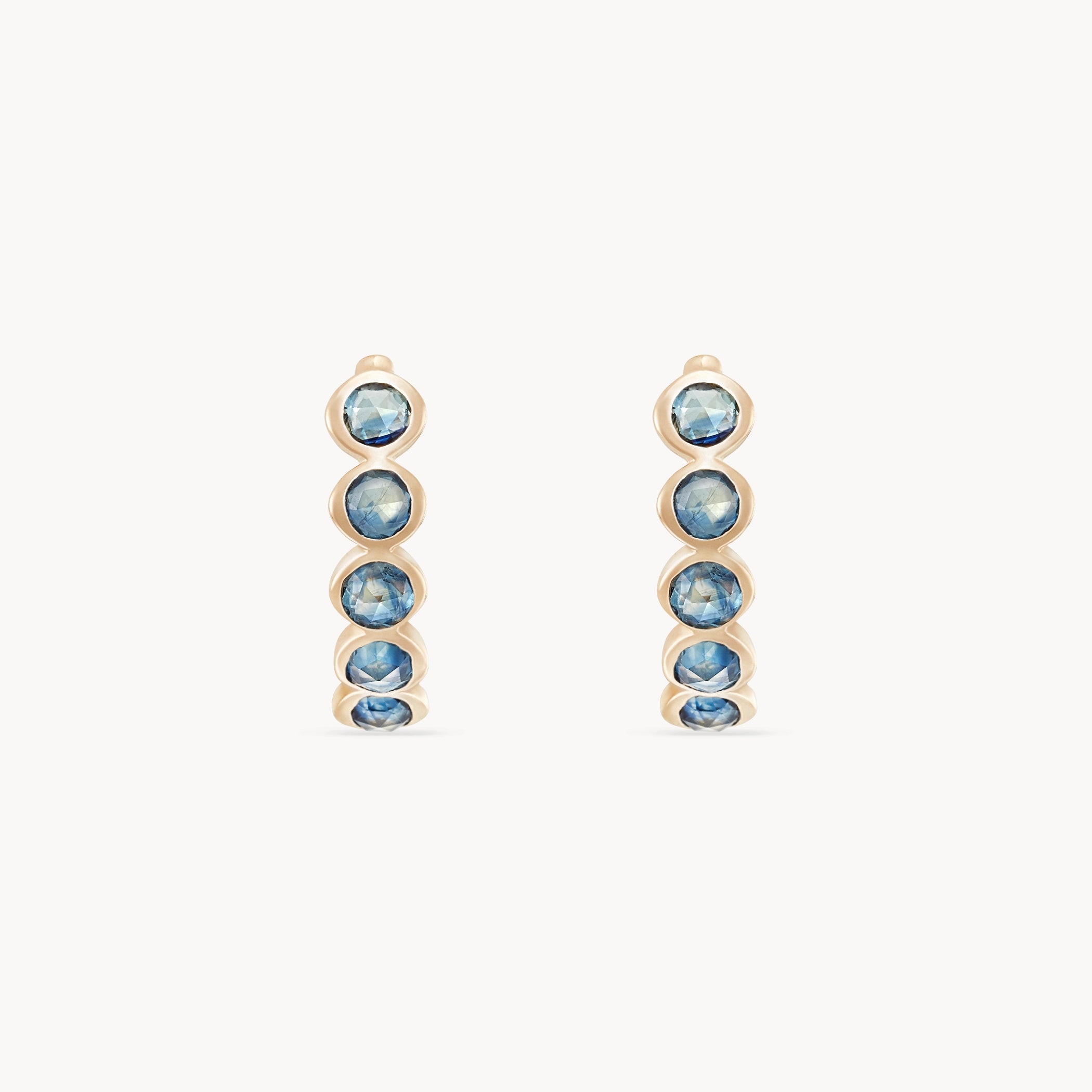 14K Yellow Gold Blue Sapphire Five Stone Mood Hoop Earrings - Elegant Jewelry for Parties, Weddings & Special Occasions