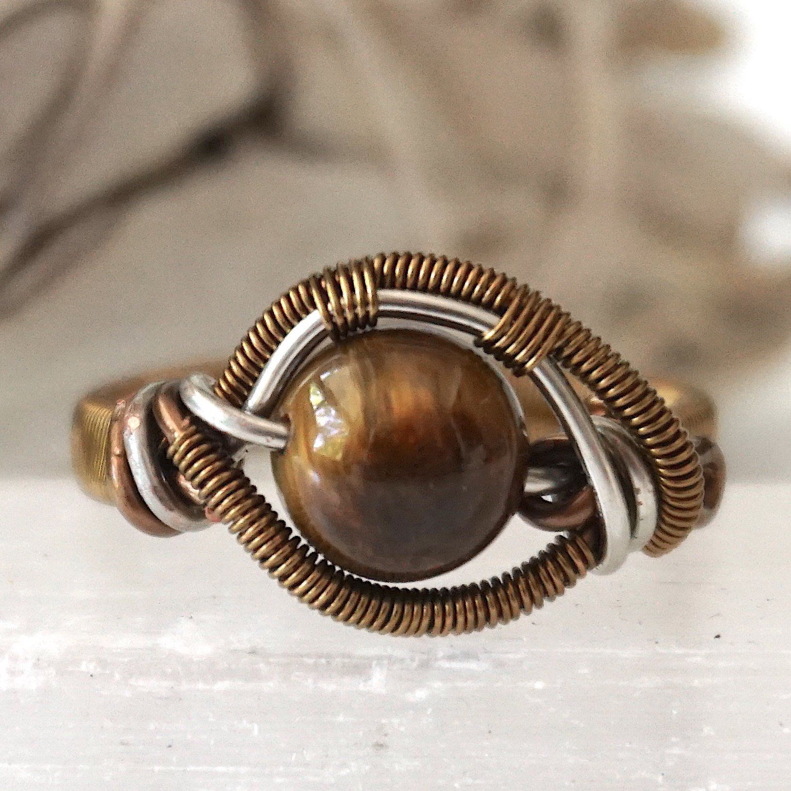 Tiger's Eye Gemstone Ring - Antique Bronze & Silver Plated Jewelry for Women | Spiritual Healing, Protection & Elegant Fashion Accessory