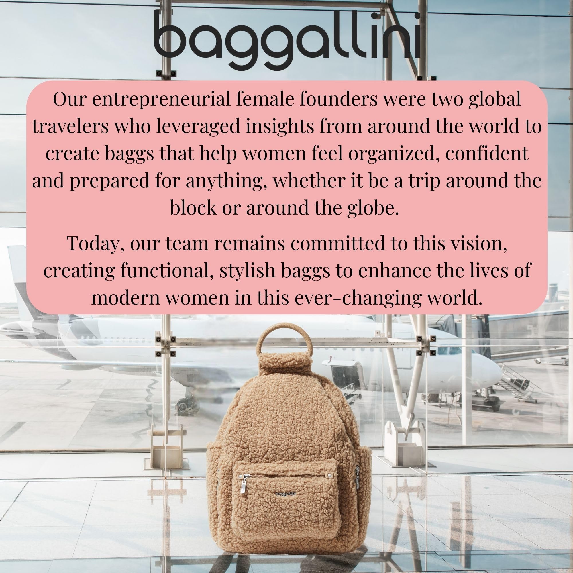Baggallini Women's RFID Anti-Theft Backpack with Phone Wristlet - Lightweight Travel Backpack for Work, School & Commuting - Taupe Faux Shearling Daypack for Laptops & Essentials