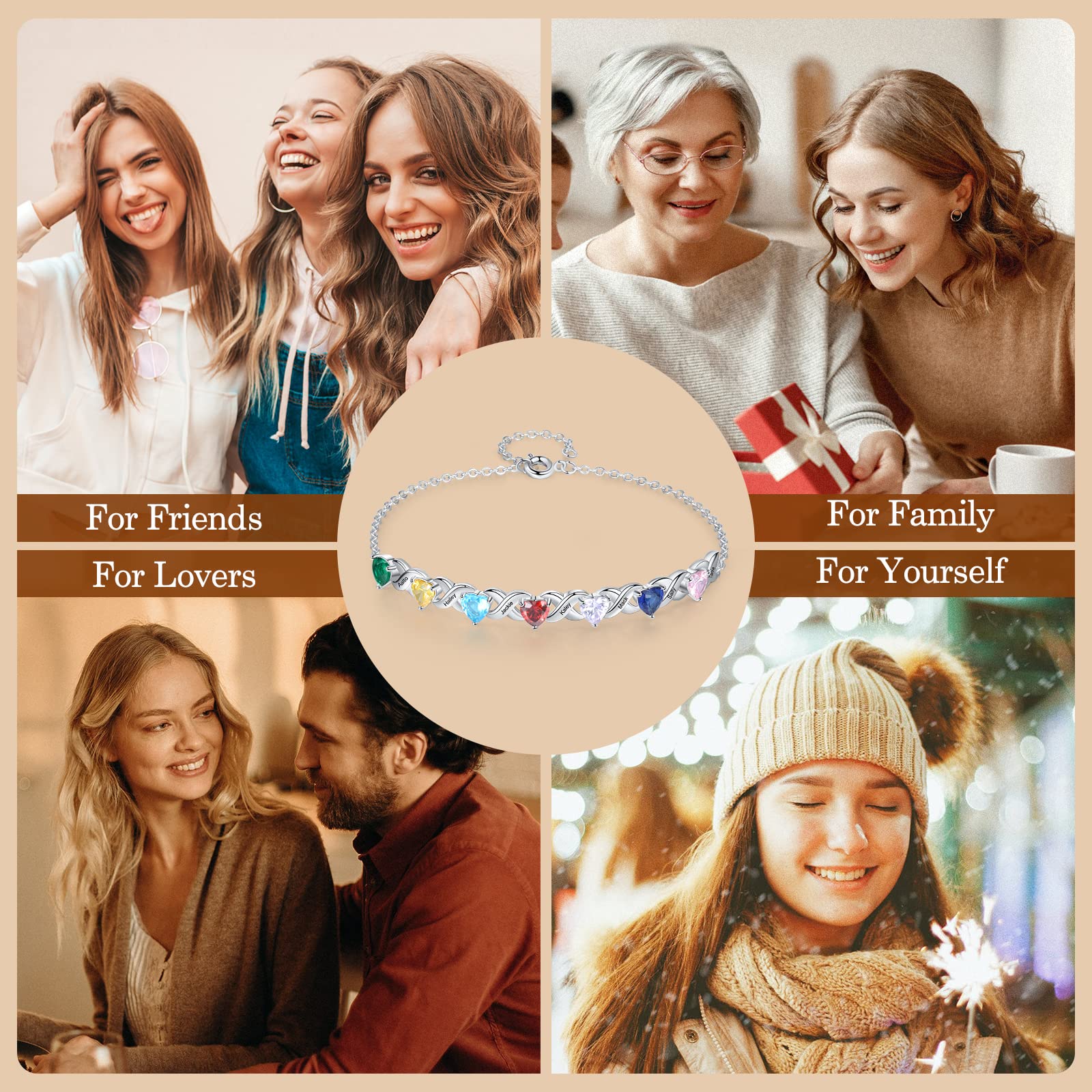 Lagofit Personalized 2-7 Names Mother's Infinity Birthstone Bracelet for Women - Custom Engraved Jewelry Gift for Mom, Wife, Daughter - Perfect for Mother's Day, Birthday, Anniversary & Special Occasions