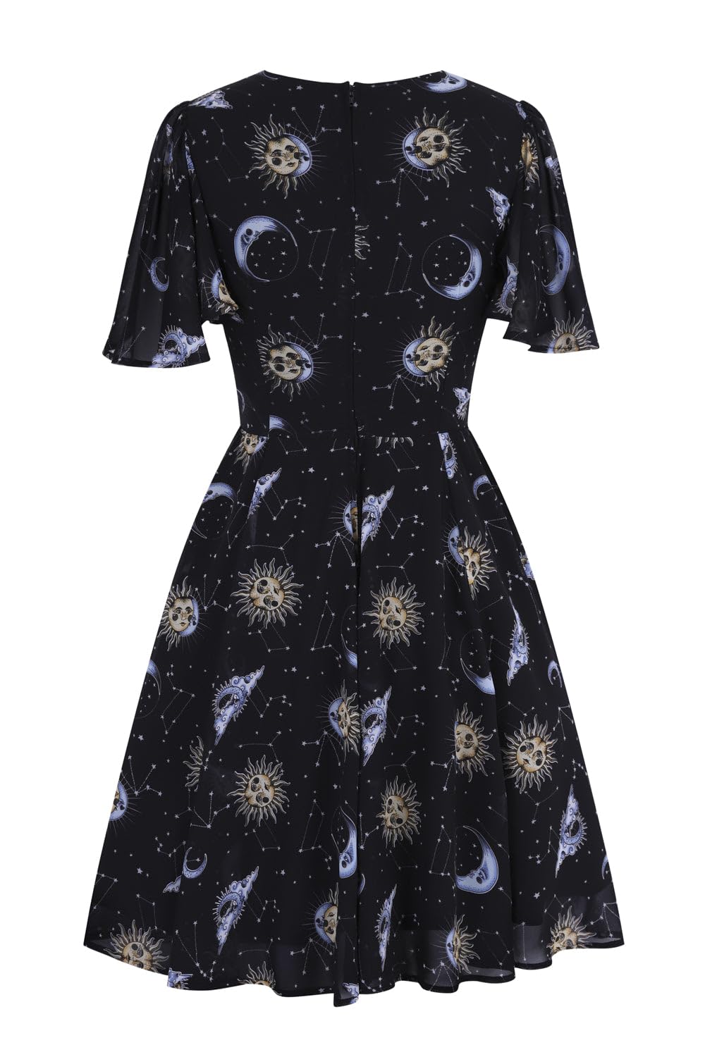 Hell Bunny Solaris Sun Moon Stars Gothic Wicca Plus Size Chiffon Dress XS-4XL | Vintage Boho Maxi Dress for Women | Perfect for Pagan Festivals, Renaissance Fairs & Gothic Weddings