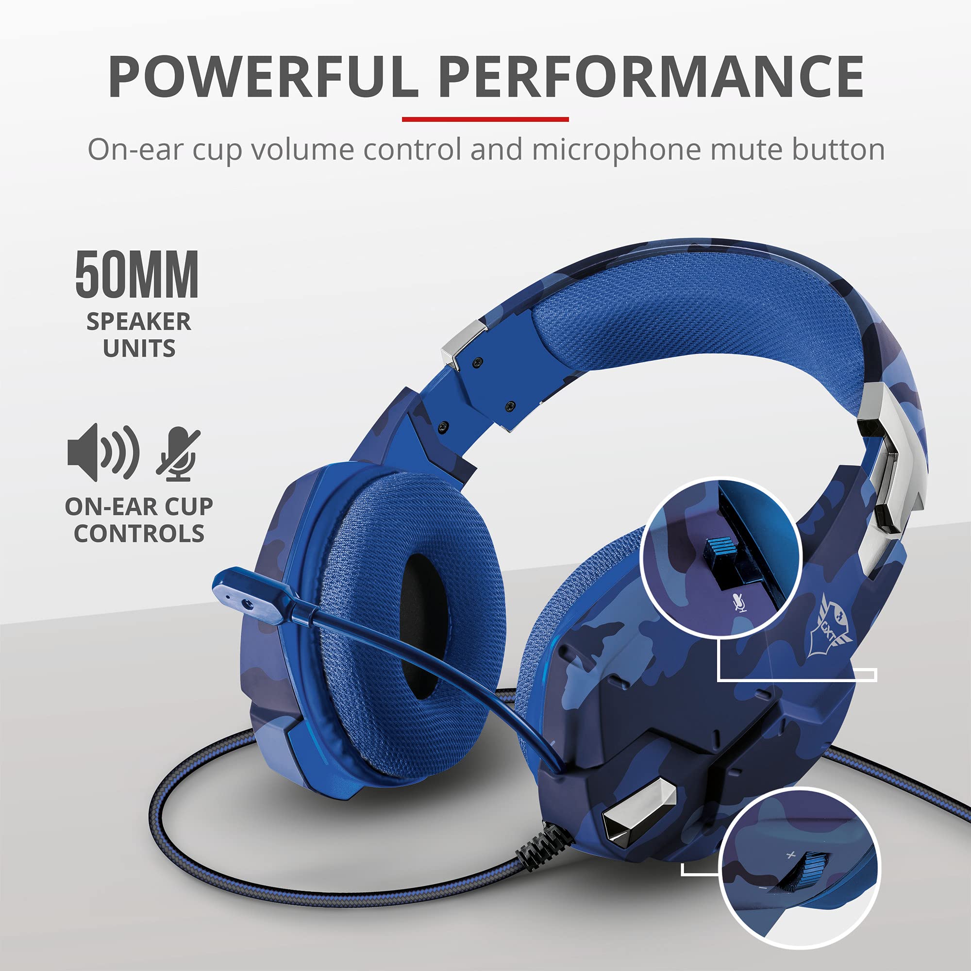 Trust GXT 322D Wired Gaming Headset with Flexible Microphone for PS4 & PS5 - Blue Medium - Noise Cancelling Over-Ear Headphones for PC, Xbox, Playstation Gaming & Online Classes
