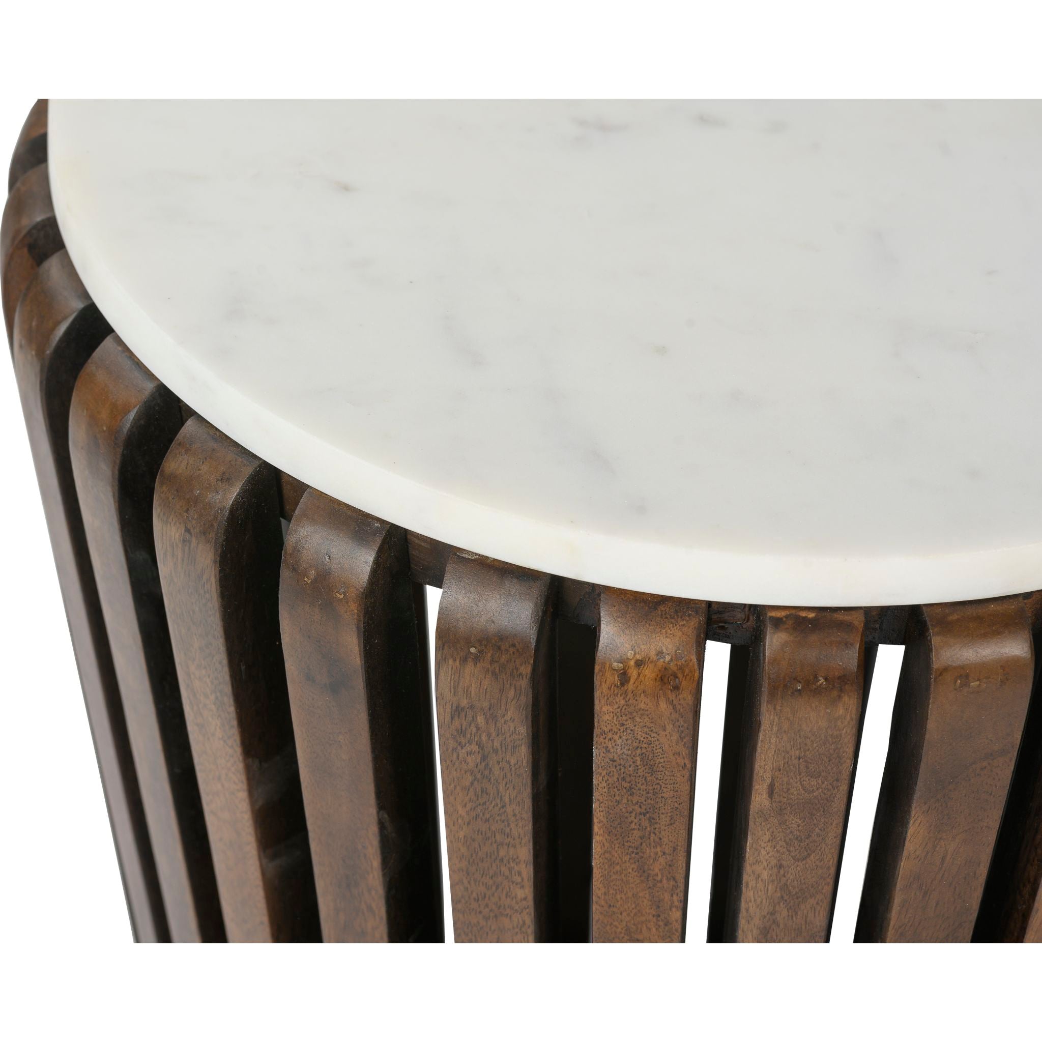 Alisha End Table - White Marble Top with Brown Wooden Base | Modern Side Table for Living Room, Bedroom & Office Decor