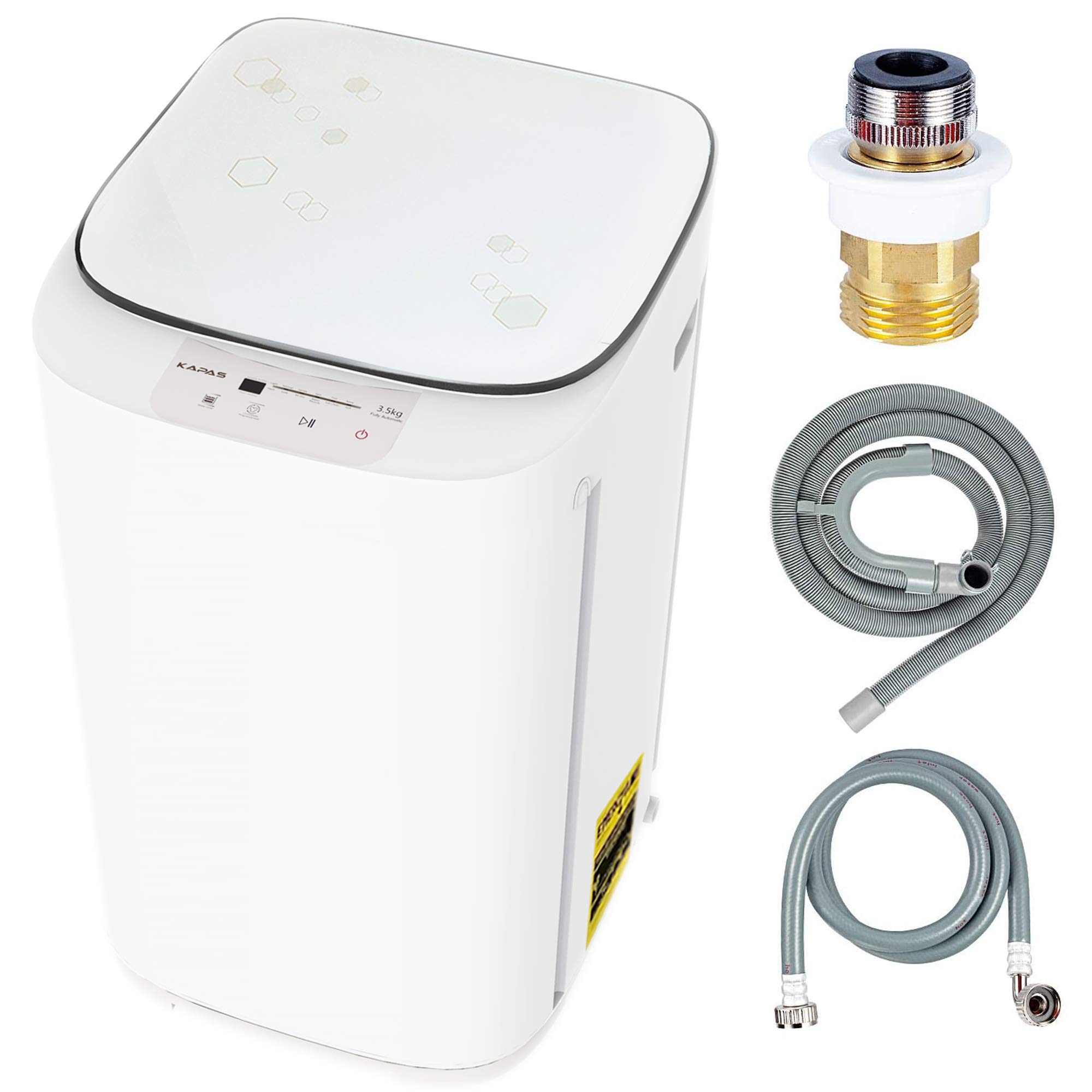 Upgraded KAPAS KPS35-735H2 Compact 2-in-1 Fully Automatic Washing Machine with Spin Dryer - 8 lbs Capacity, Built-in Pump & Long Hose - Perfect for Apartments, RVs & Small Spaces