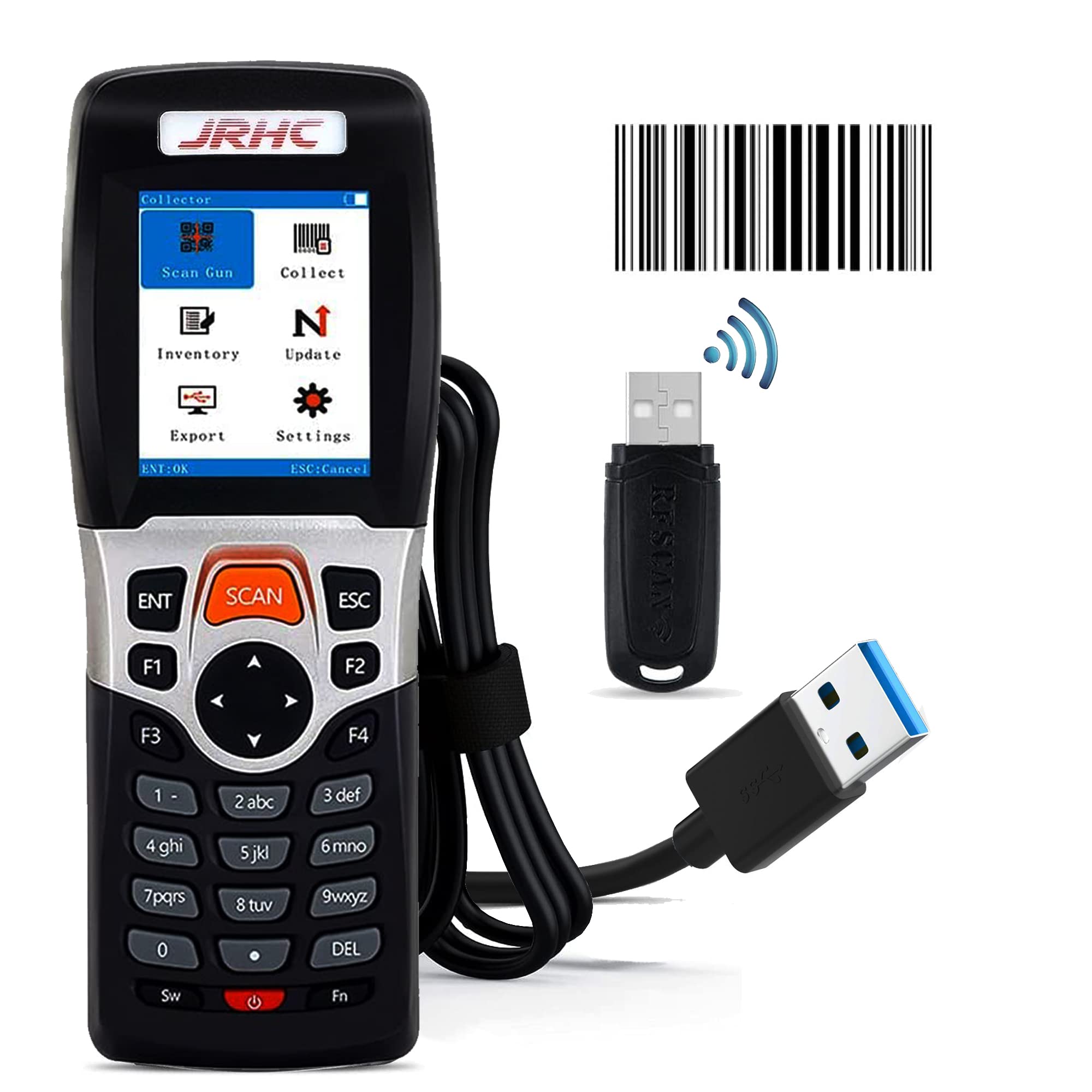 JRHC Wireless 1D Barcode Scanner - Portable USB Inventory Scanner with 2.2