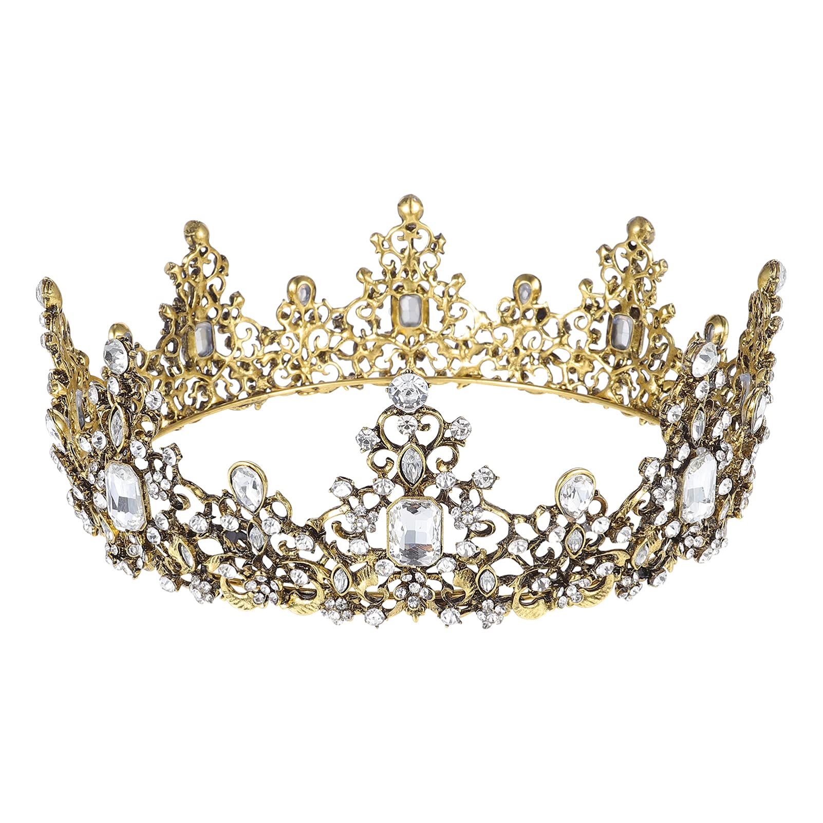 POPETPOP Baroque Rhinestone Tiara - Big Round Crystal Crown for Quinceanera, Bridal, Wedding, Prom & Party - Vintage Jeweled Headpiece with Alloy Mosaic Design - Perfect for Queens, Brides & Special Occasions