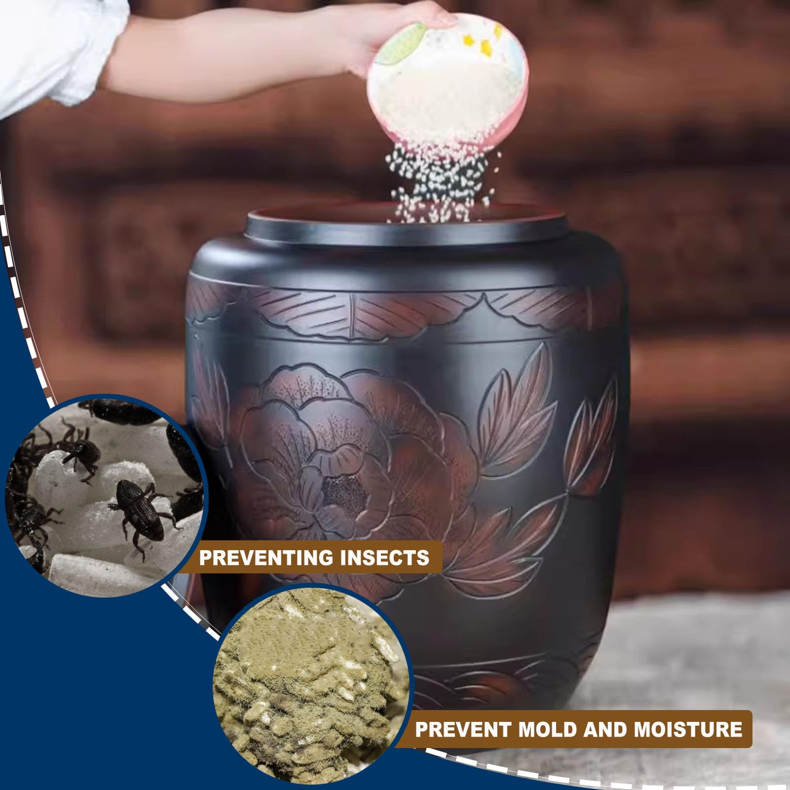 Premium Large Ceramic Rice Storage Jar with Airtight Lid - 5L Grain Container for Coffee Beans, Flour, Sugar & Dry Foods | Elegant Kitchen Decor Canister for Pantry Organization & Countertop Display