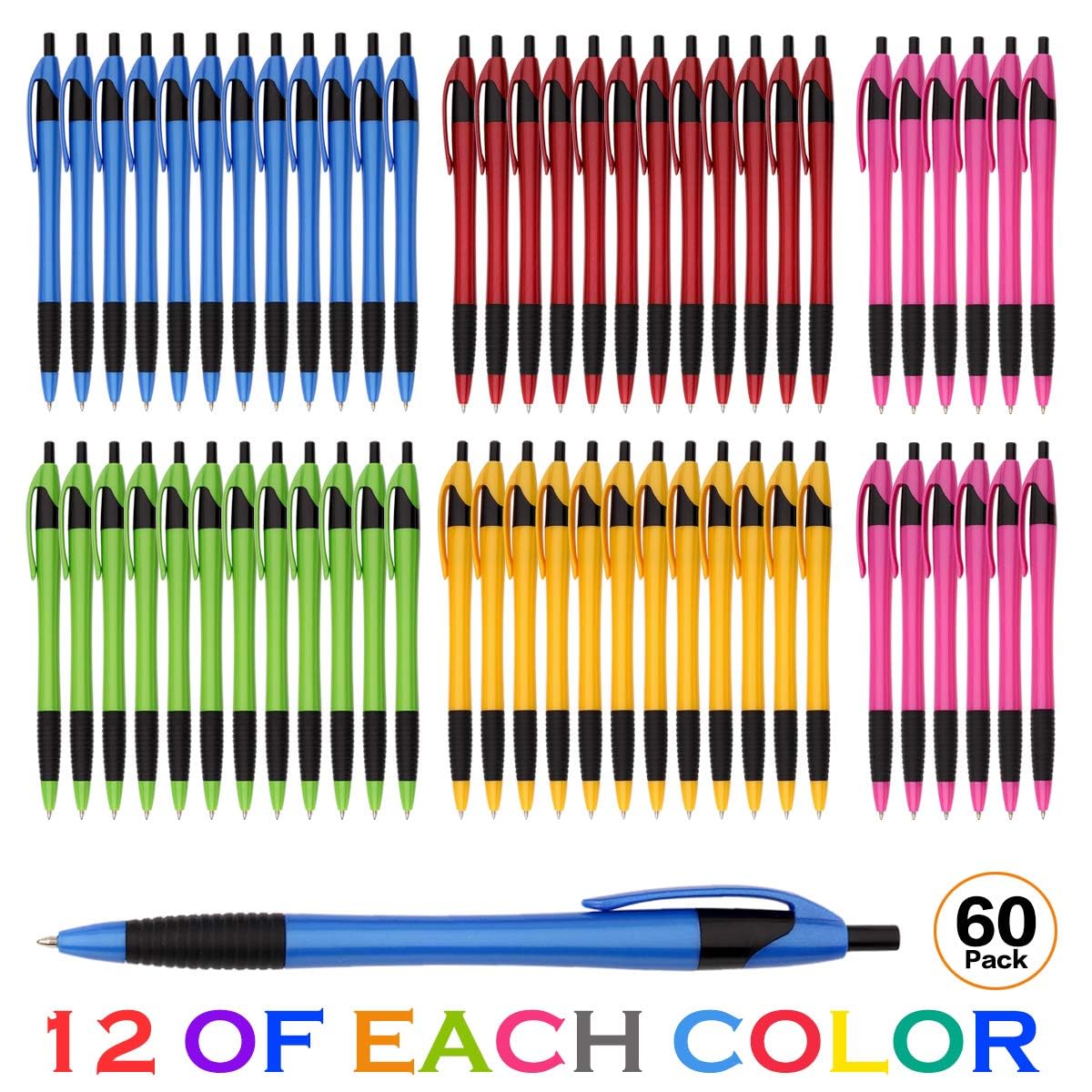 60 Pack Bulk Ballpoint Pens - Smooth Writing No Smear Black Ink 1.0mm Retractable Click Pens with Comfort Grip for School, Office, Restaurant Servers & Wholesale Supplies | Perfect for Note Taking, Order Writing & Everyday Use