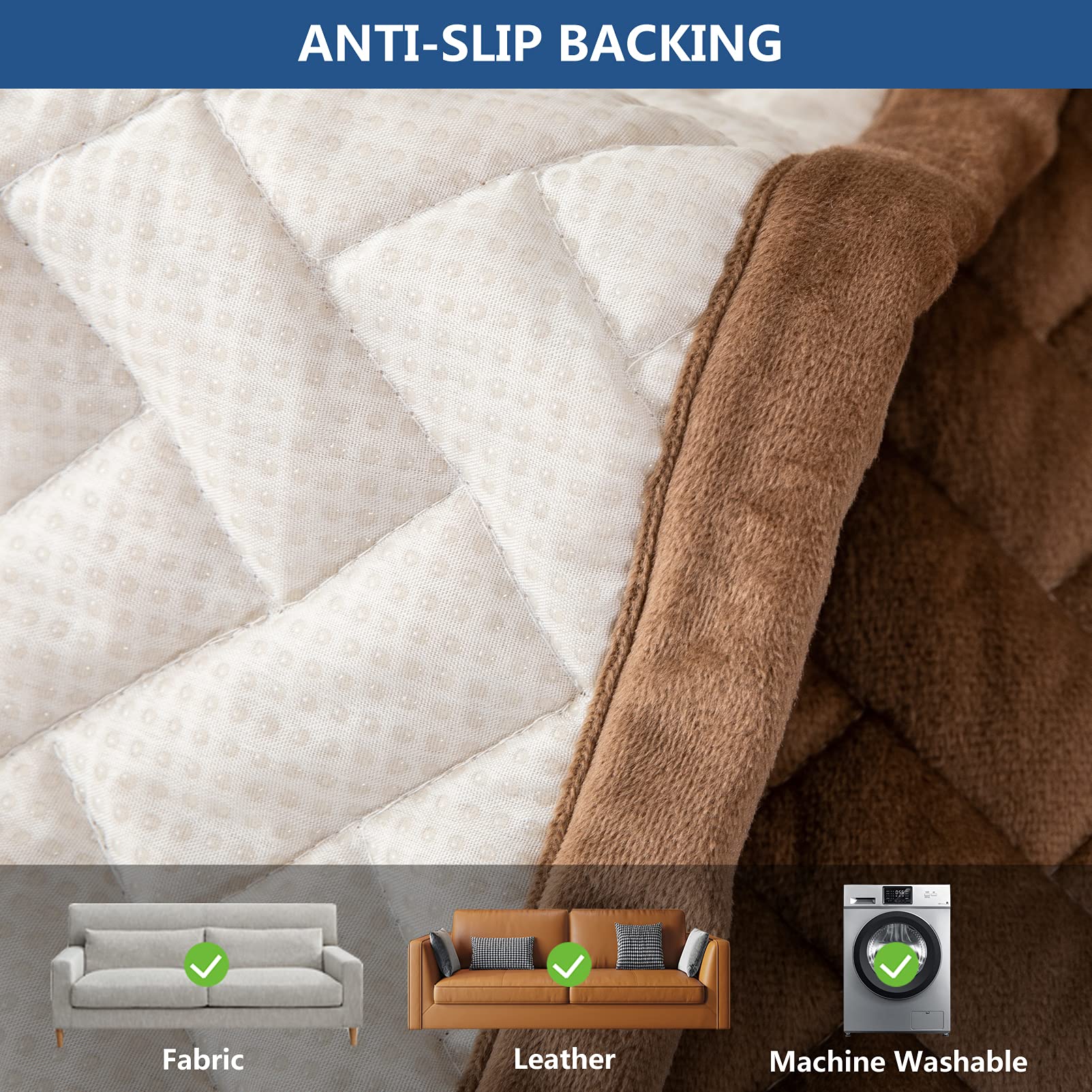 Eismodra 3-Piece Anti-Slip Sectional Sofa Cover for Pets & Kids - Brown 36