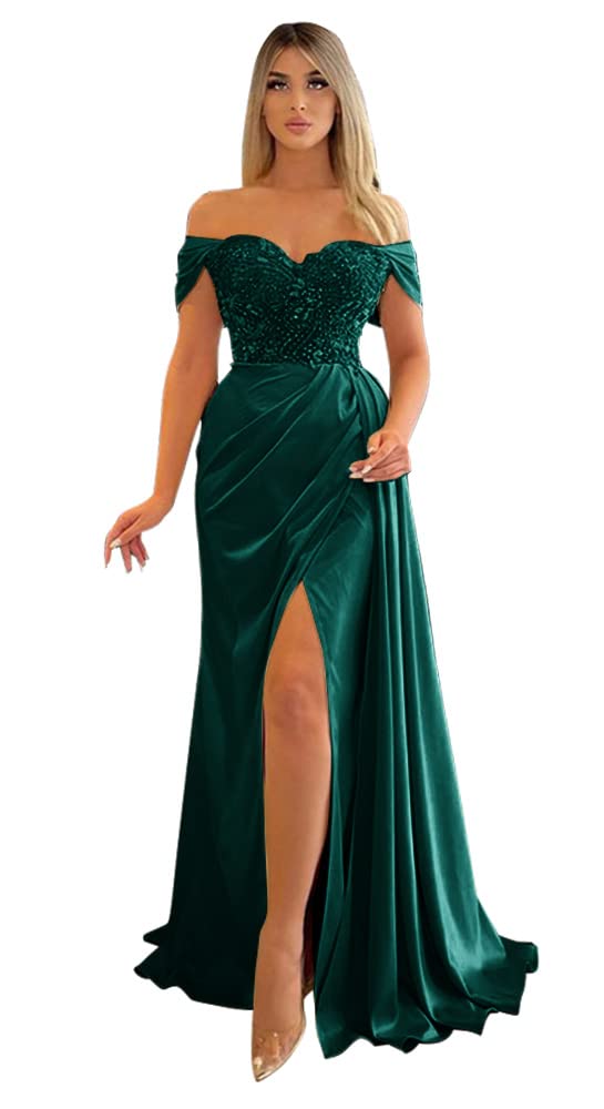 **Elegant Mermaid Slit Prom Dresses 2024 | Off-Shoulder Beaded Bridesmaid & Formal Evening Gowns for Women | Perfect for Weddings, Galas & Special Occasions**