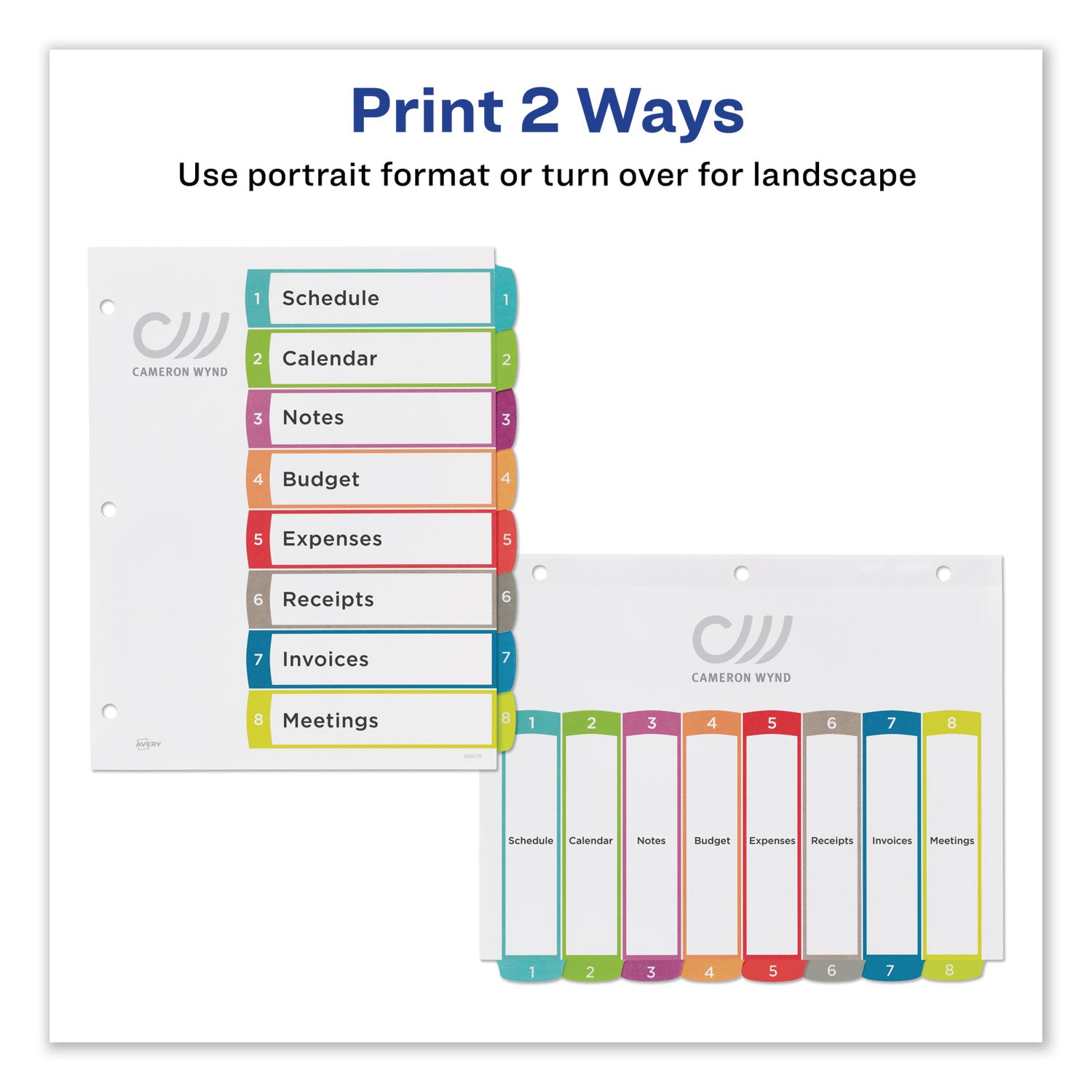 Avery Customizable TOC Ready Index Multicolor Tab Dividers - 8 Tabs (1-8), 11 x 8.5 Inches, White with Contemporary Color Tabs - Perfect for Office Organization, School Binders & Document Filing