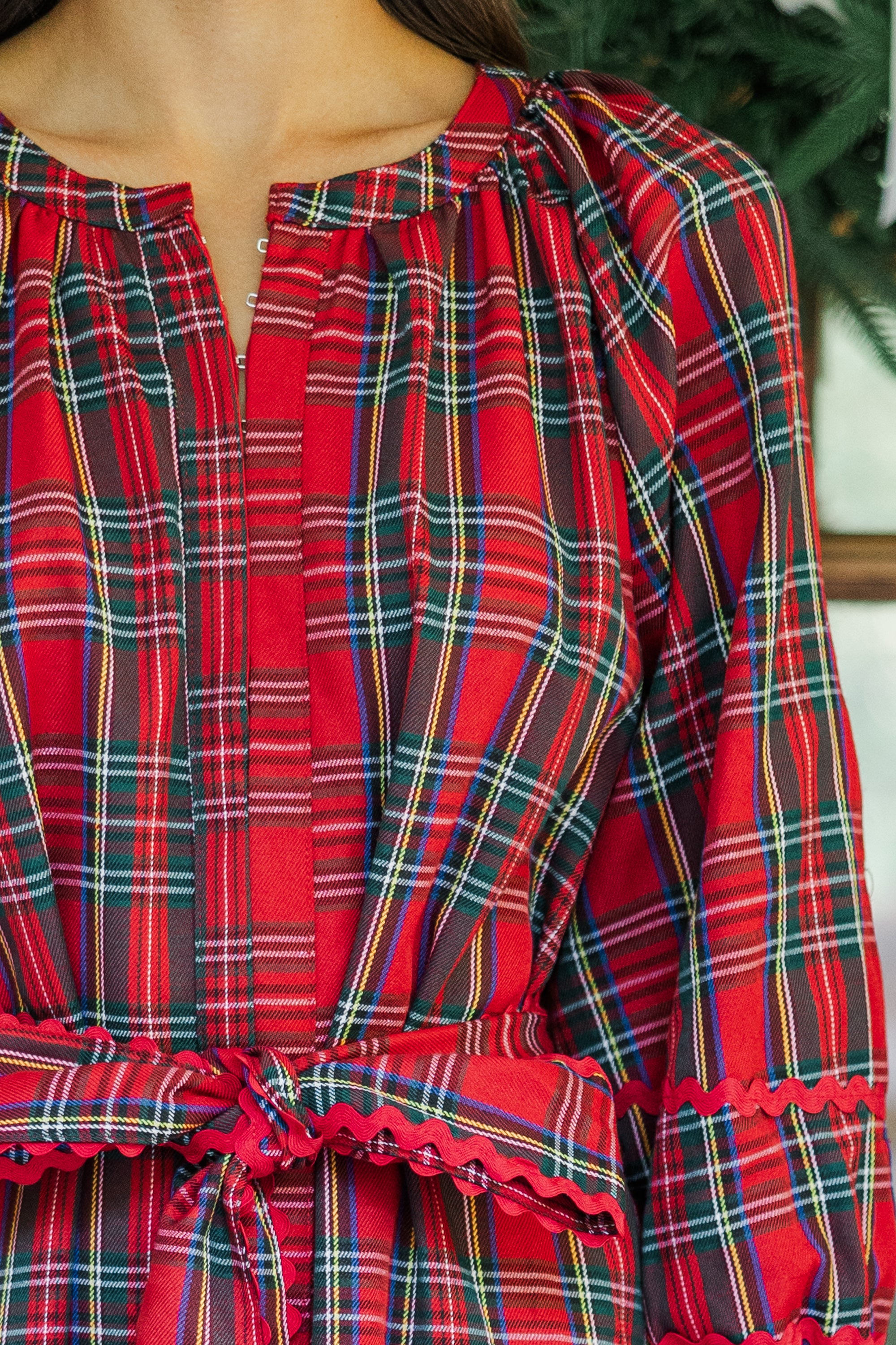 All Good Things Red Plaid Midi Dress for Women - Vintage Inspired Flannel A-Line Skirt Dress - Perfect for Fall, Winter, Christmas Parties & Casual Outings
