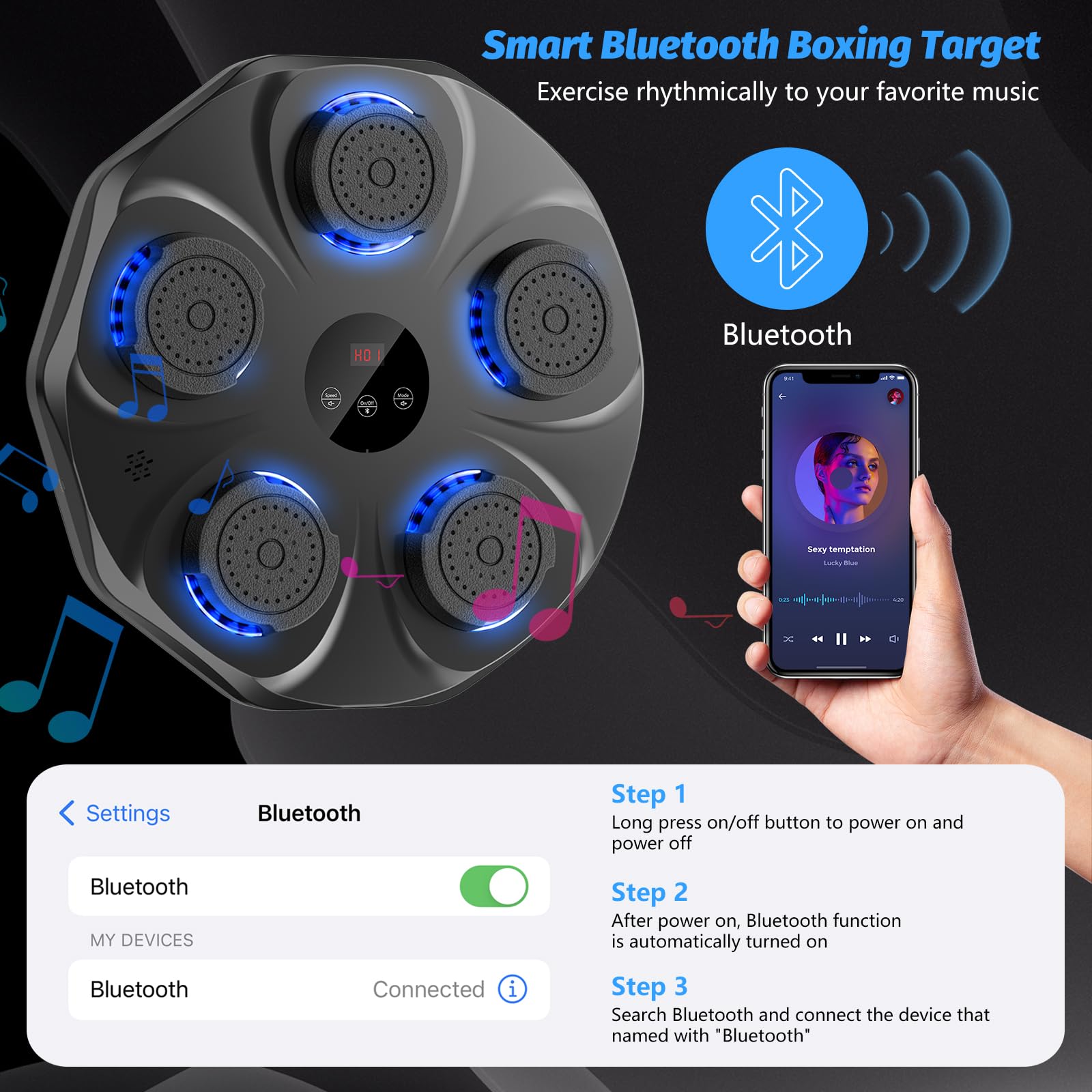 Music Boxing Machine - Interactive Punching Trainer with Boxing Gloves | Large Wall Mounted Electronic Boxing Target for Adults & Kids | 9 Modes & 9 Speeds | Perfect for Home Gym, Boxing Training & Stress Relief
