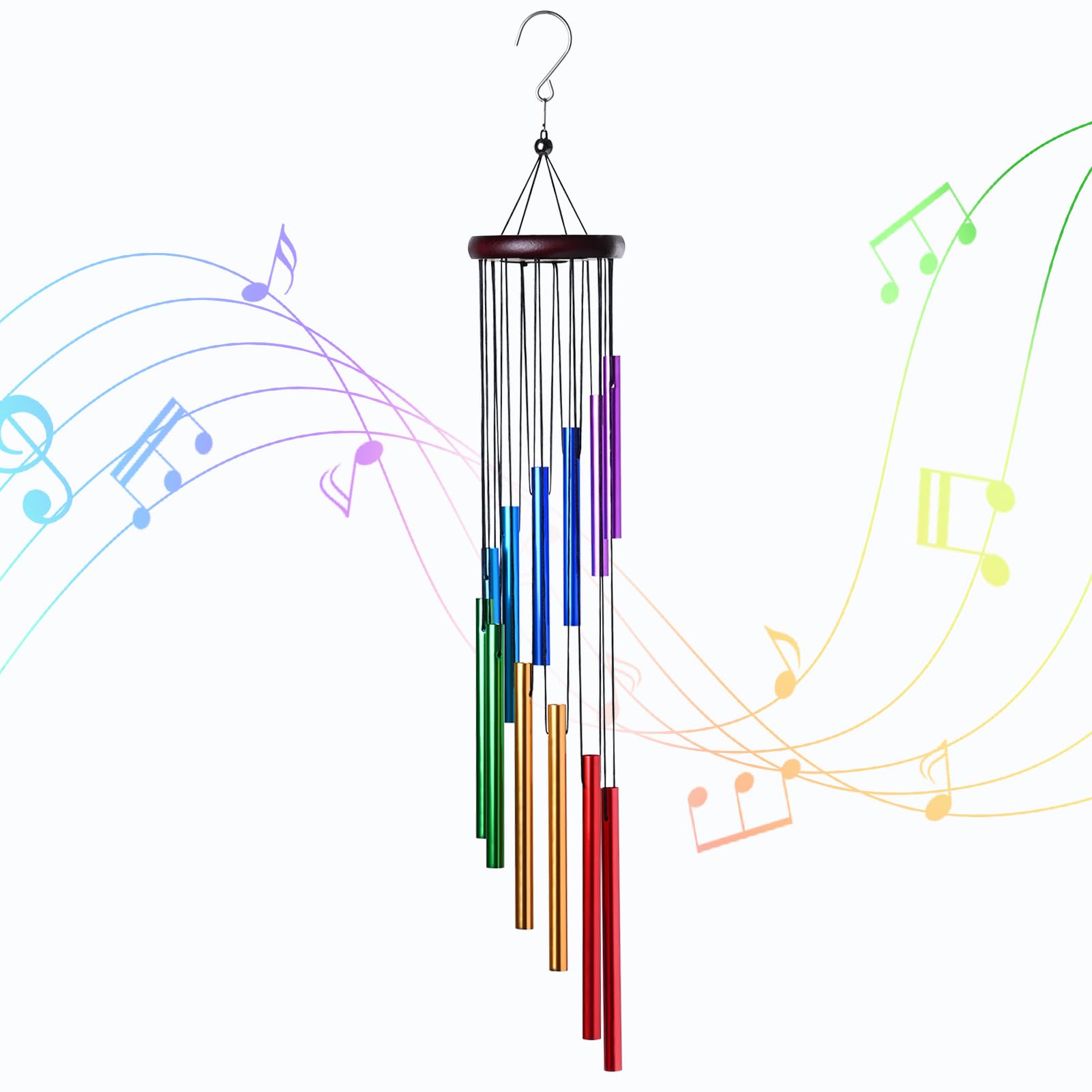 Outdoor Colorful Wind Chimes with 12 Aluminum Tubes - Garden, Patio, Balcony & Home Decor for Relaxing Outdoor Spaces