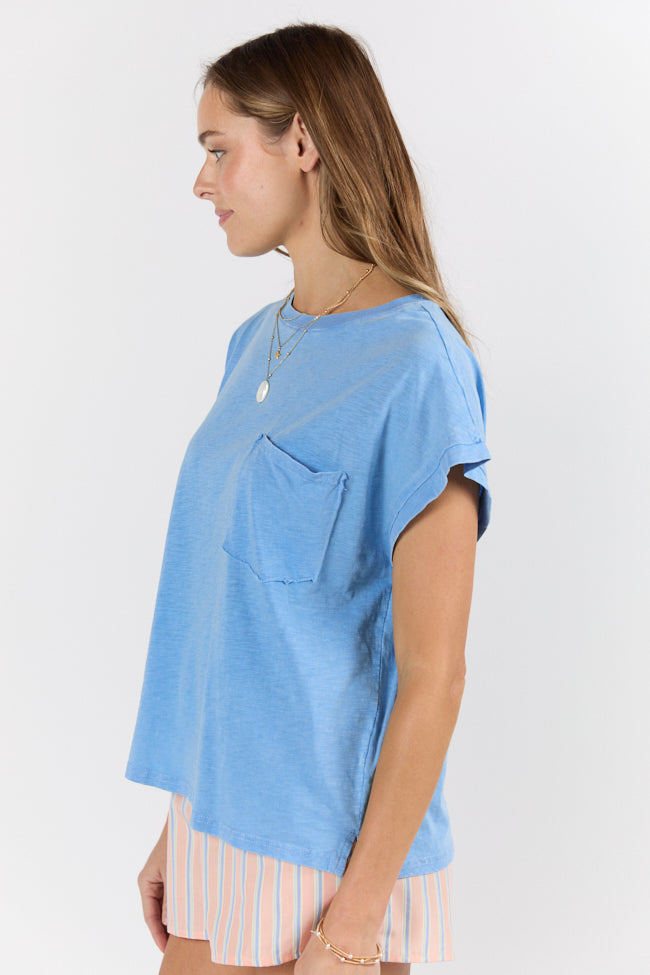 Soft Blue Knit Pocket T-Shirt for Men & Women | Comfortable Casual Wear | Perfect for Everyday Outfits, Weekend Relaxation & Layering