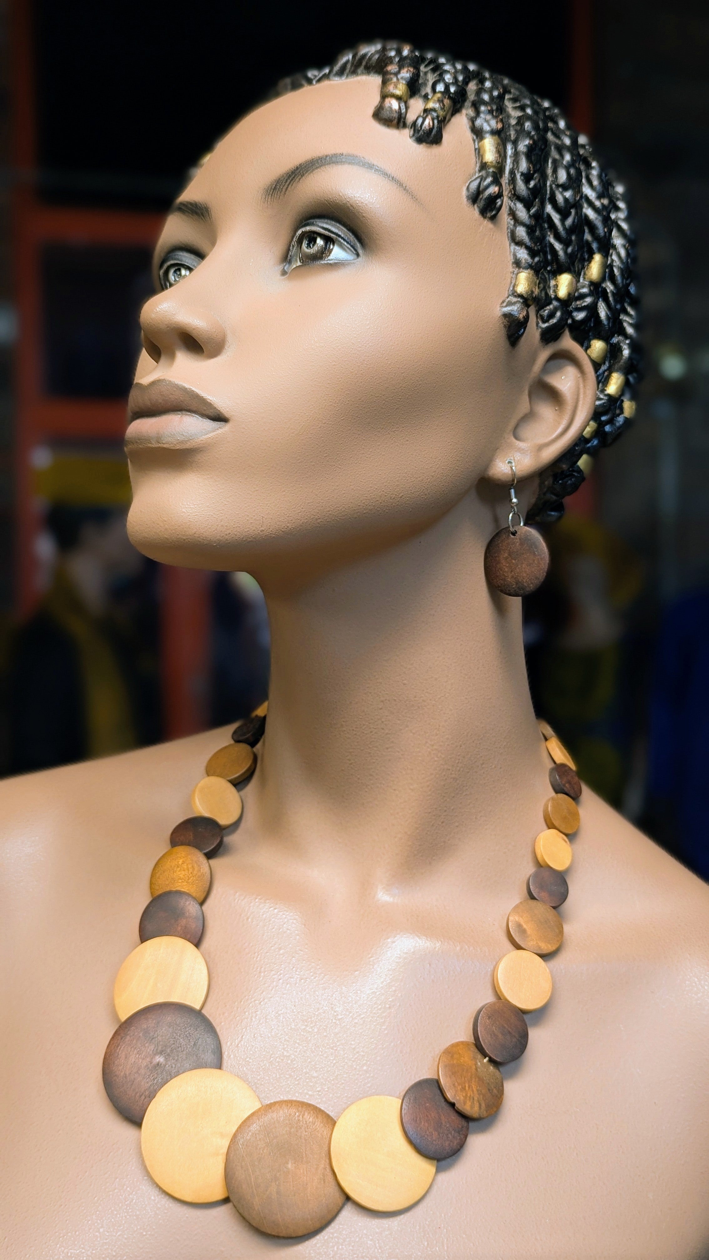 Dupsie's Nkwazi Elegance Wooden African Necklace and Earrings Set DPJANES1 - Handcrafted Tribal Jewelry for Women, Boho Chic Accessories for Parties, Weddings & Cultural Events
