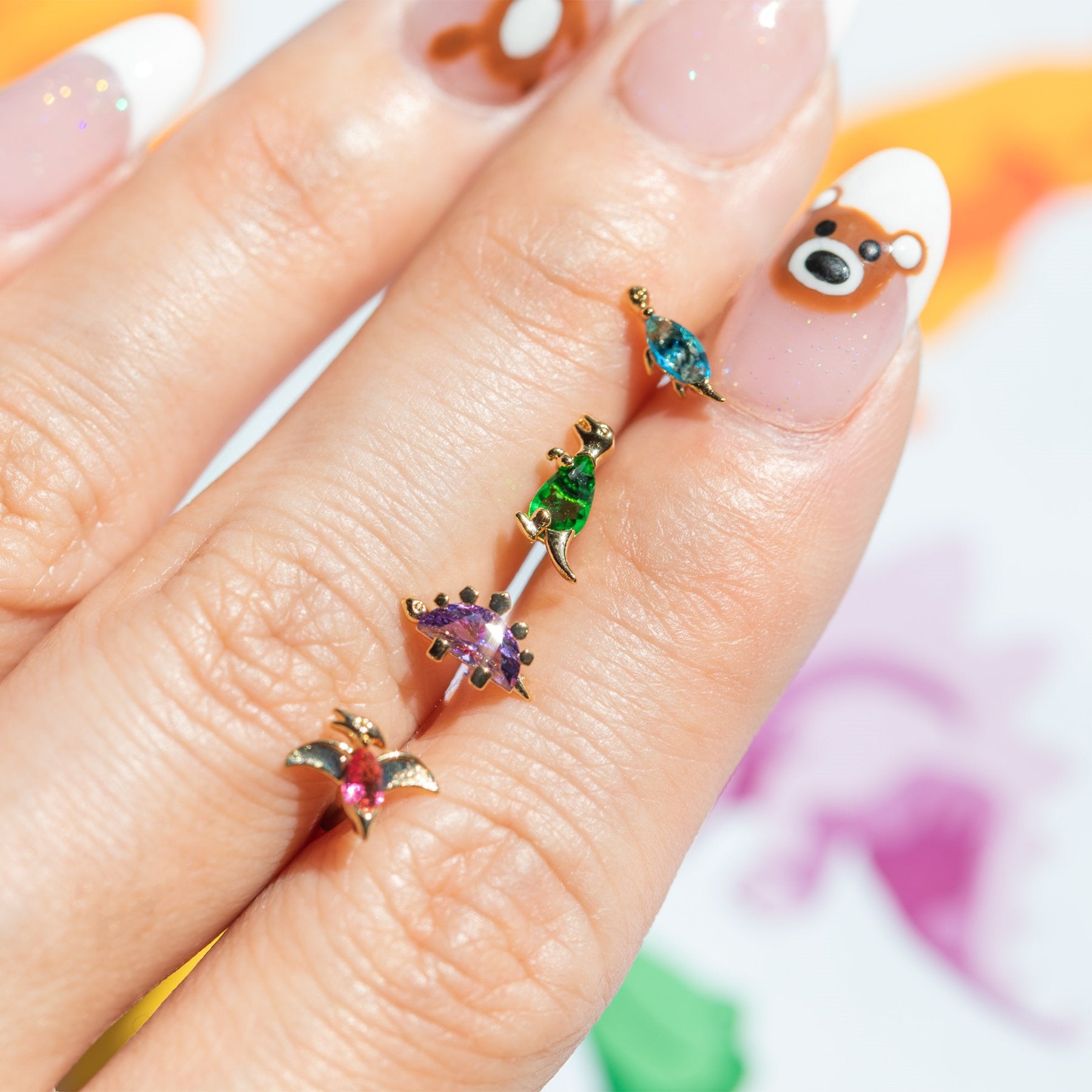 20G Colorful Dinosaur Helix Barbell Stud Earrings for Cartilage Piercing - Cute Second Hole Jewelry for Women & Teens | EGD0022 | Perfect for Everyday Wear & Gifts