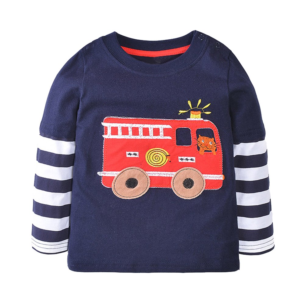 Warmbaby Boys' Construction Truck Short Sleeve T-Shirts - Comfortable Toddler & Kids Tees for Playtime & Outdoor Activities