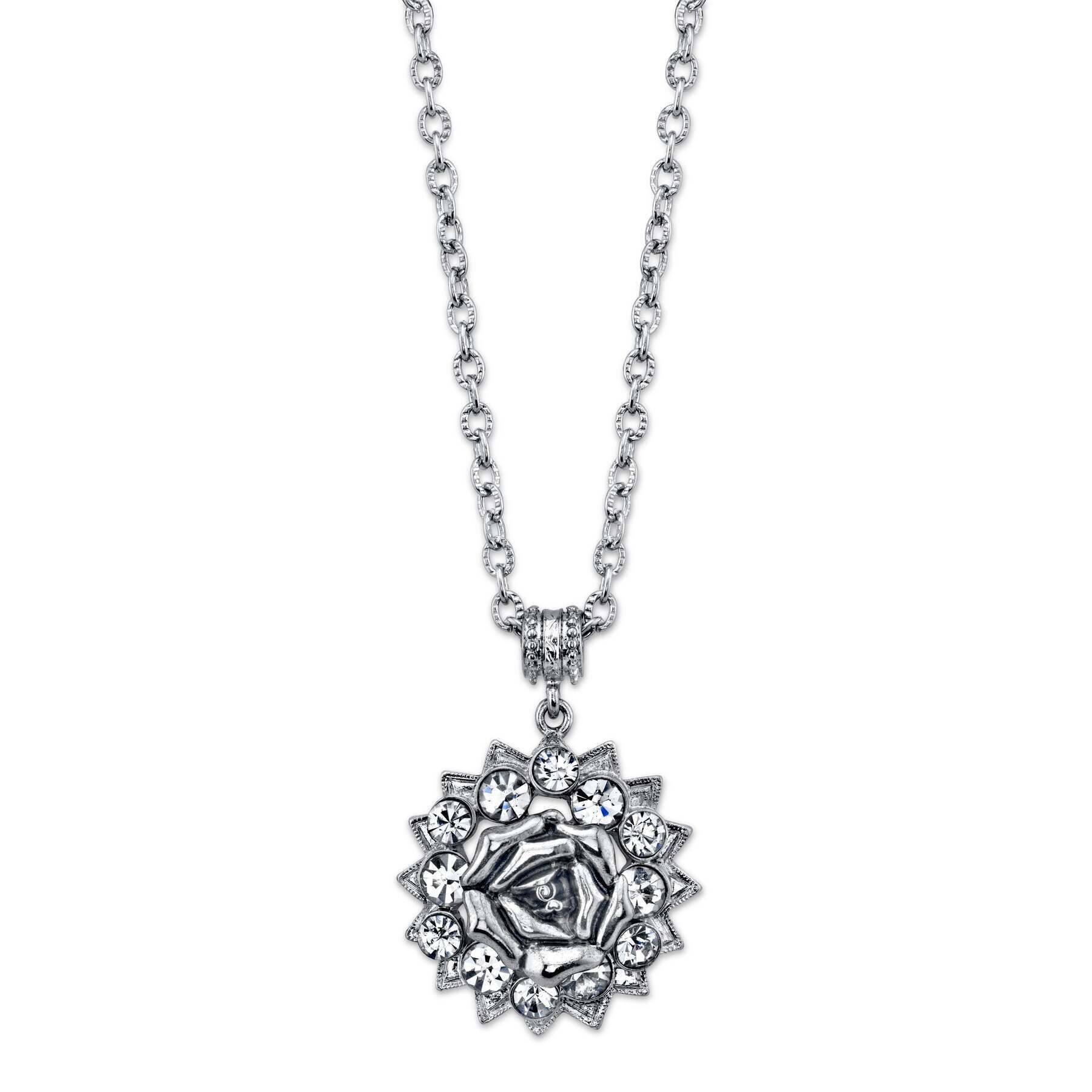 1928 Bridal Crystal Flower Pendant Necklace - 16