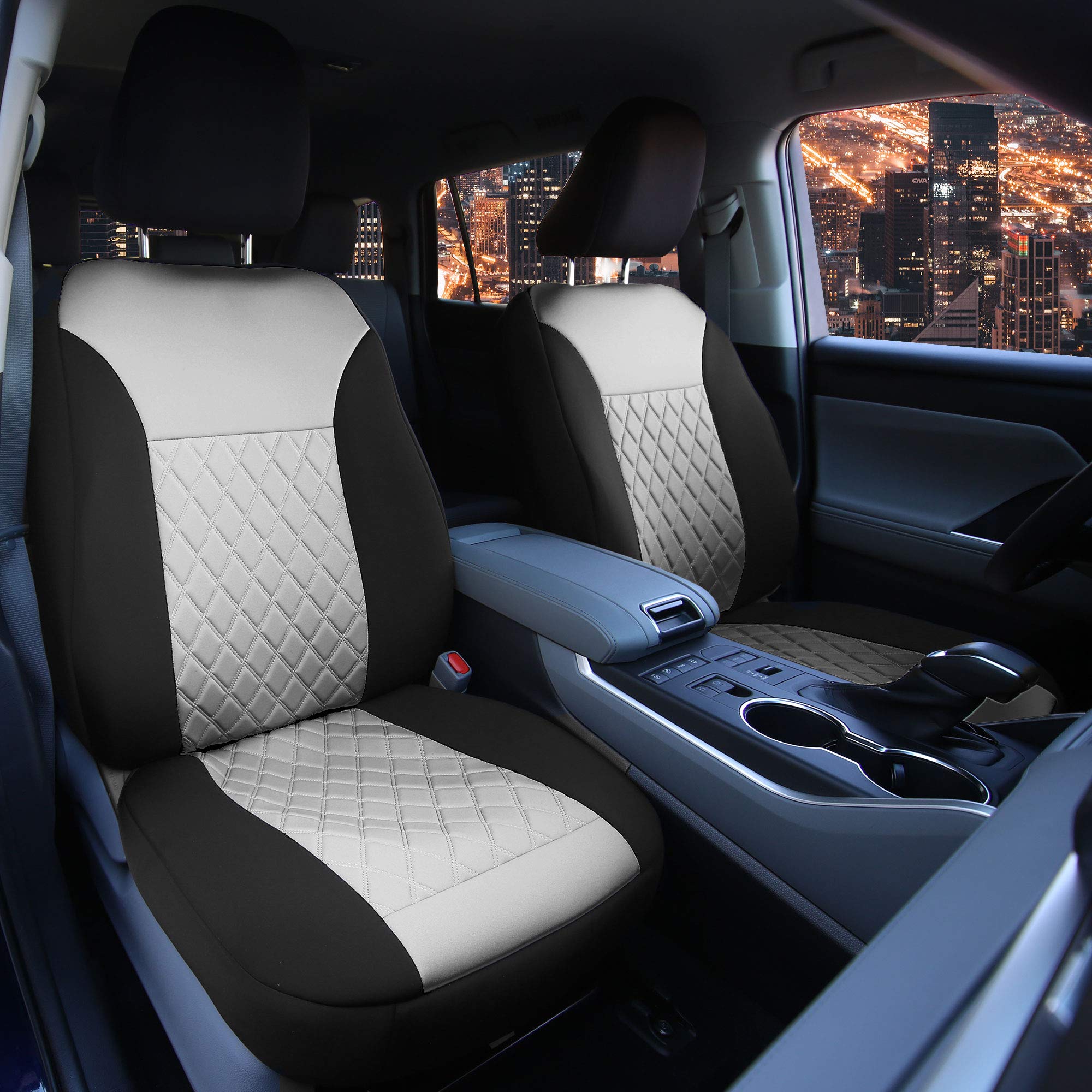 Premium TLH Neoprene Car Seat Covers - Airbag Compatible Front Seat Protectors with Luxury Diamond Design, Universal Fit for Cars & SUVs (Gray) - Protect Leather Seats from Pets, Spills & Wear