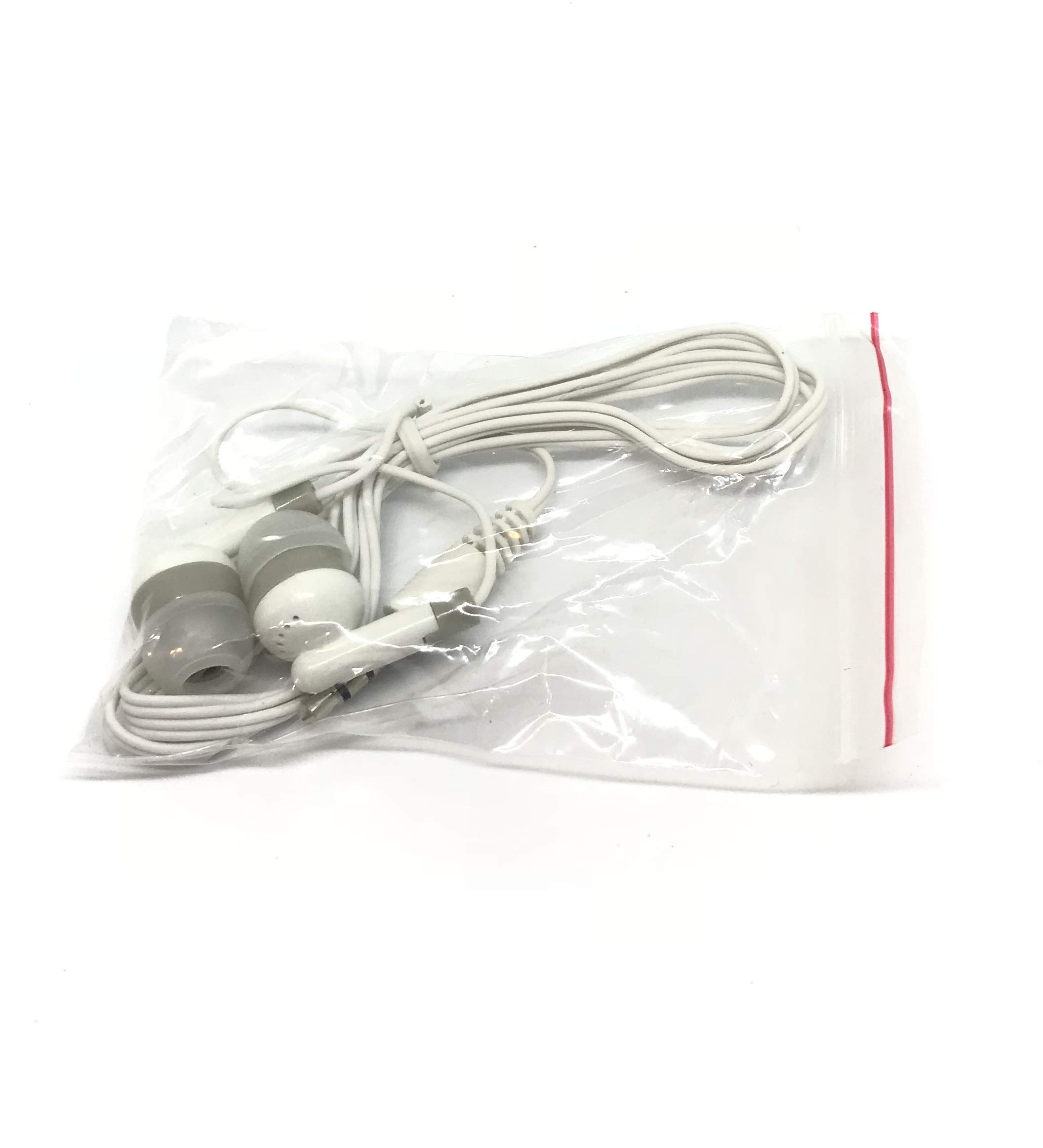 TFD Supplies Bulk 50 Pack White/Gray Earbuds Headphones with Storage Tub - Wholesale Disposable Earphones for Schools, Gyms, Events & Travel