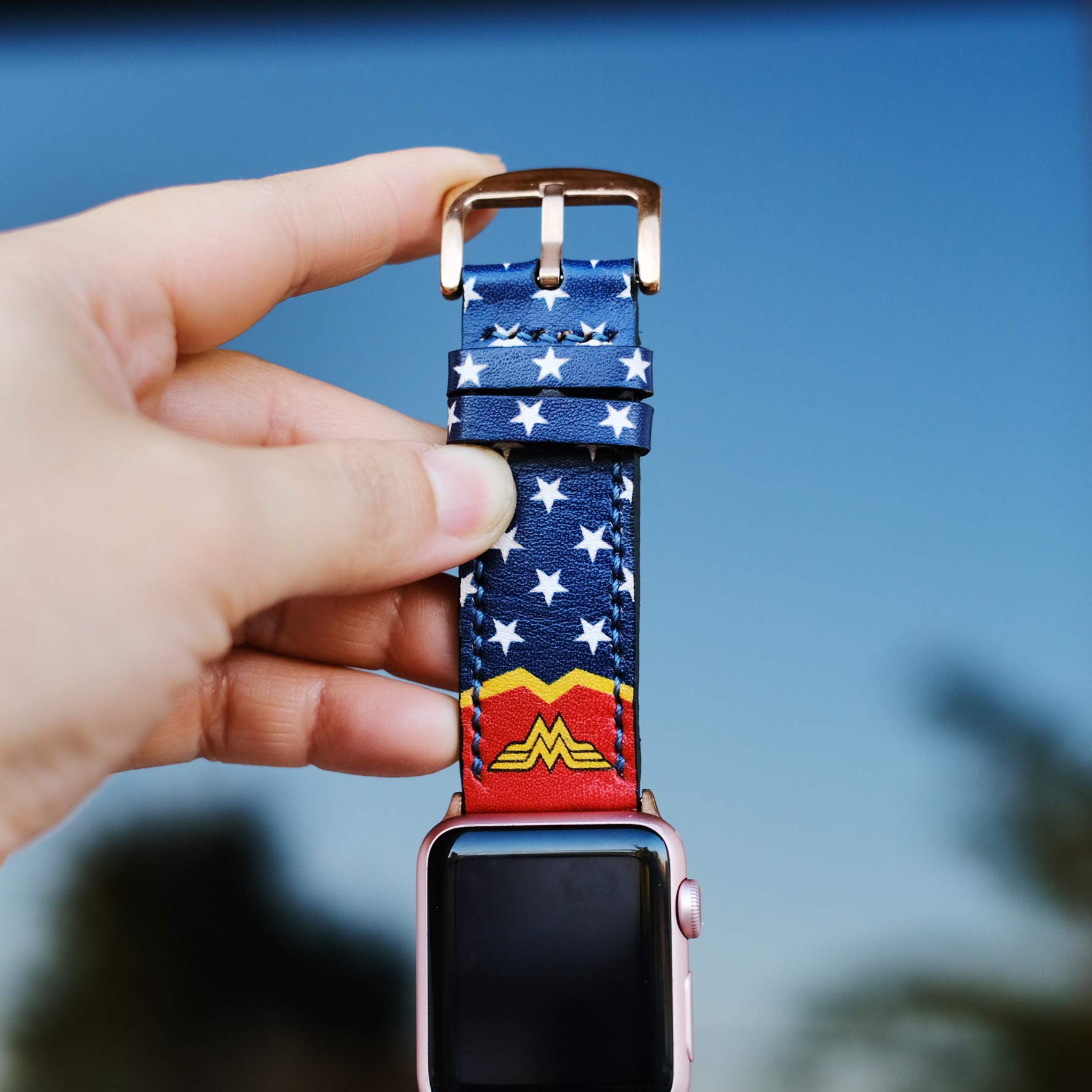 Premium Genuine Leather Apple Watch Band - Compatible with 38mm/40mm/42mm/44mm (Series 1/2/3/4/5/SE) - Hand-Stitched Luxury Replacement Strap for Workouts, Office & Everyday Wear