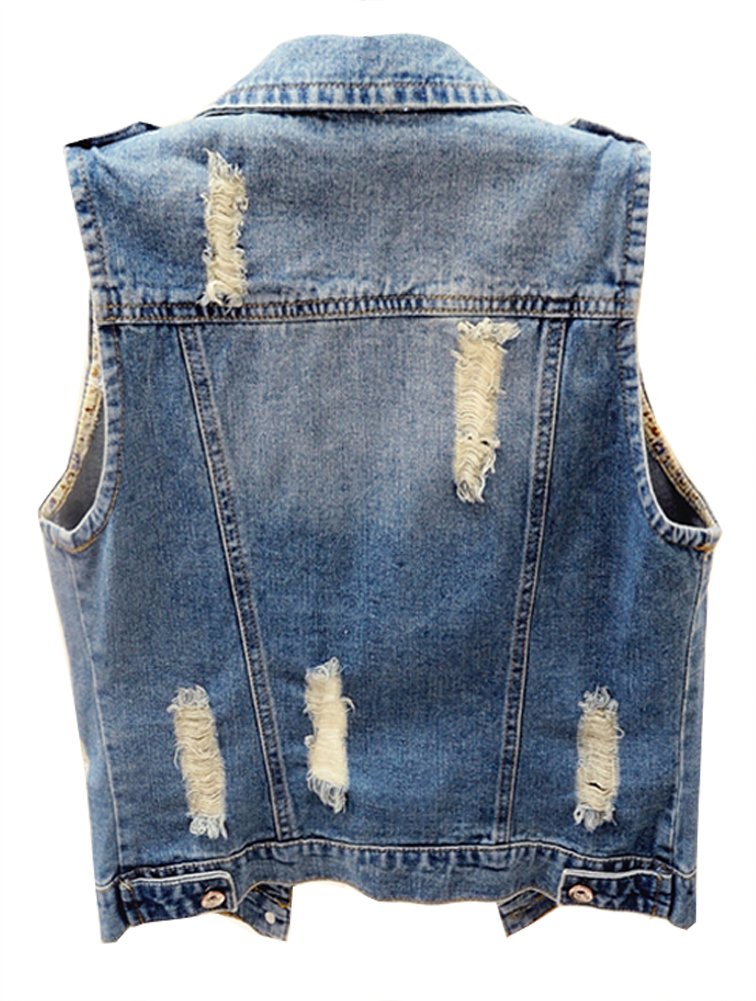 Kedera Women's Denim Vest - Classic Cropped Distressed Jean Jacket with Button Up Front | Sleeveless Jacket for Casual Outfits, Layering & Street Style Fashion