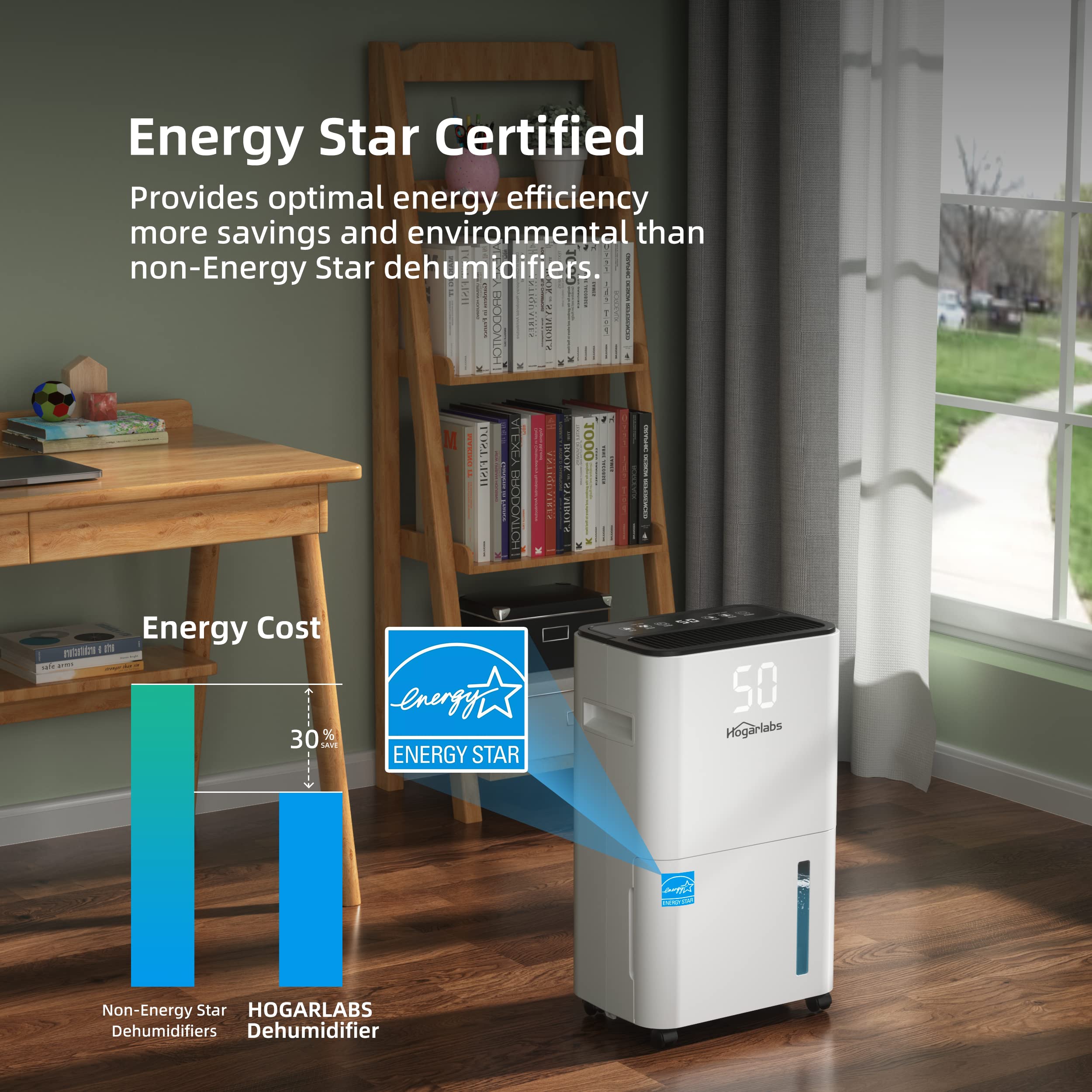50 Pint Energy Star Dehumidifier - 3500 Sq. Ft Coverage for Home, Basement, Bedroom & Bathroom | Smart Humidity Control with Drain Hose - Perfect for Medium to Large Rooms, Mold Prevention & Air Quality Improvement