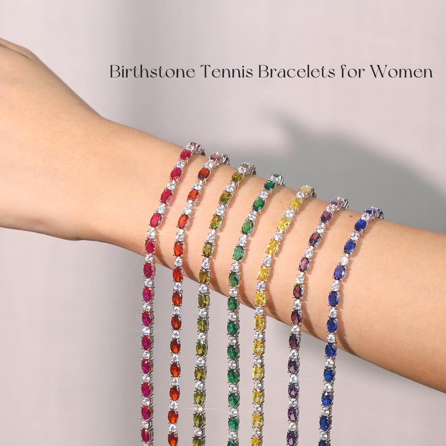 FANCIME Sterling Silver Birthstone Tennis Bracelet - Dainty Charm Bracelet for Women, Mom, Birthday Gift, 7