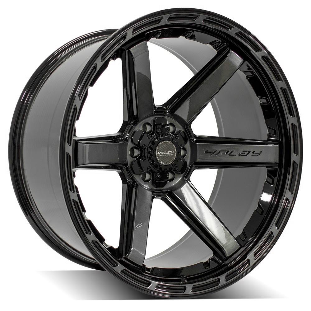 4Play Gen3 4P63 Gloss Black Wheels 24x12.0 with Brushed Face & Tinted Clear - 6x139.7/6x135mm Bolt Pattern, 106.1mm Hub - Perfect for Off-Road Trucks, SUVs, and Custom Builds