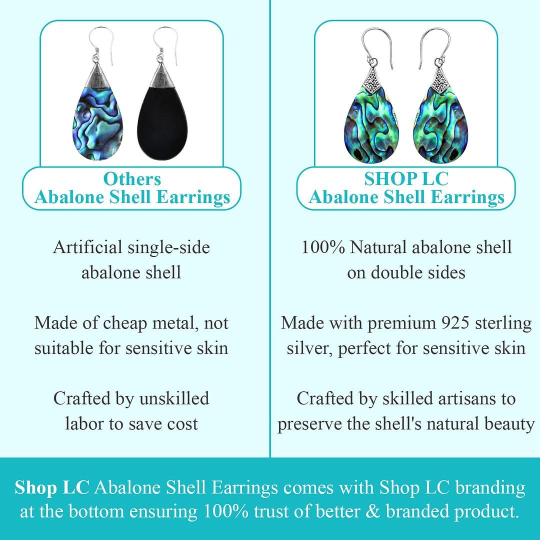 925 Sterling Silver Abalone Shell Dangle Earrings for Women – Stylish Beach Jewelry, Unique Birthday Gift – Perfect for Summer Outfits, Vacations & Special Occasions