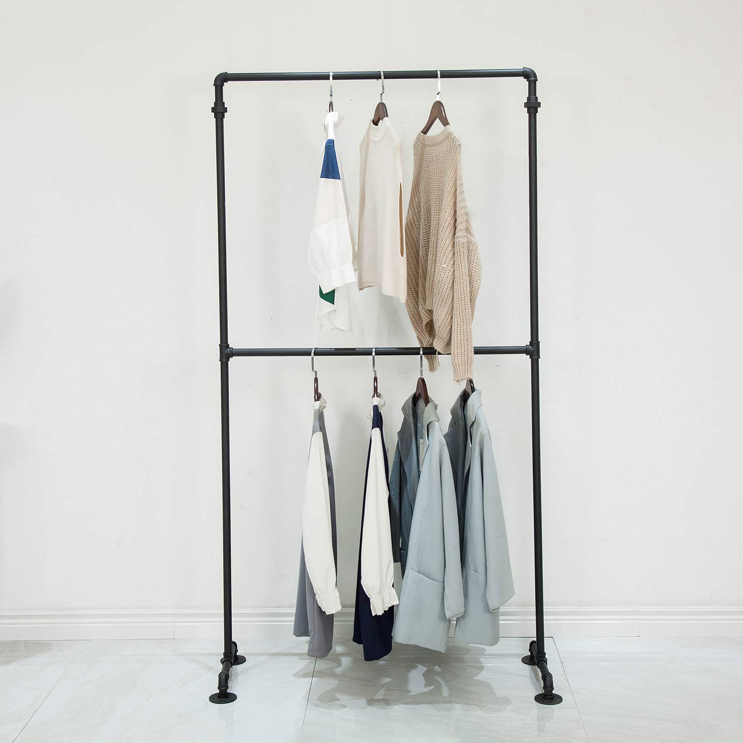 Heavy Duty 2-Tier Industrial Pipe Clothing Rack - 74.8