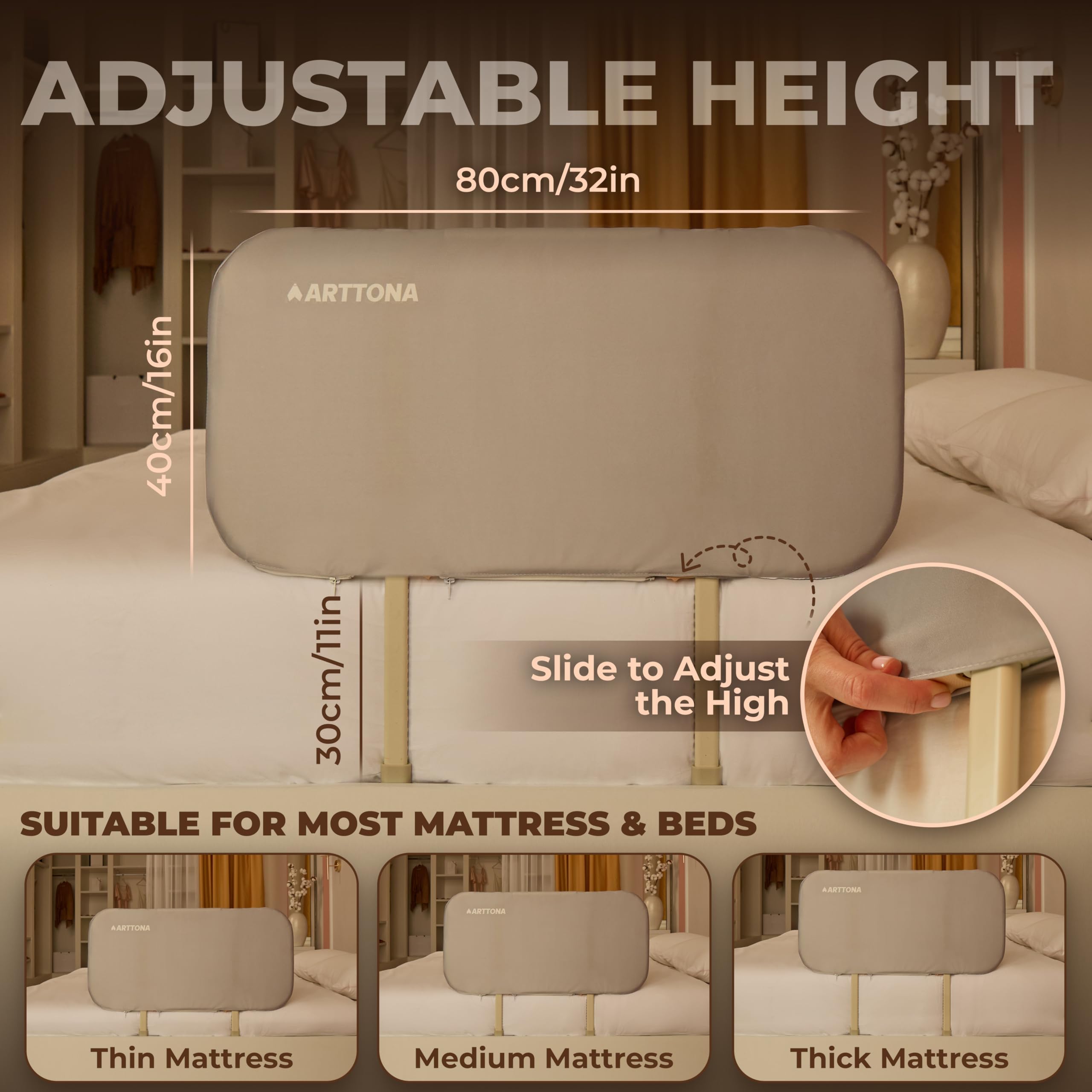 Foldable Toddler Bed Rail with Night Light - Universal Fit for Twin, Full & Queen Size Beds - 32