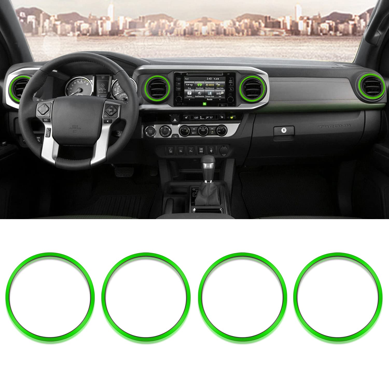 Kujunpao Toyota Tacoma AC Vent Cover Trim - 4pcs Green Dash Decoration Rings for 2016-2021 Models | Upgrade Interior Styling & Protect Air Vents | Perfect for Off-Road Adventures & Daily Commutes