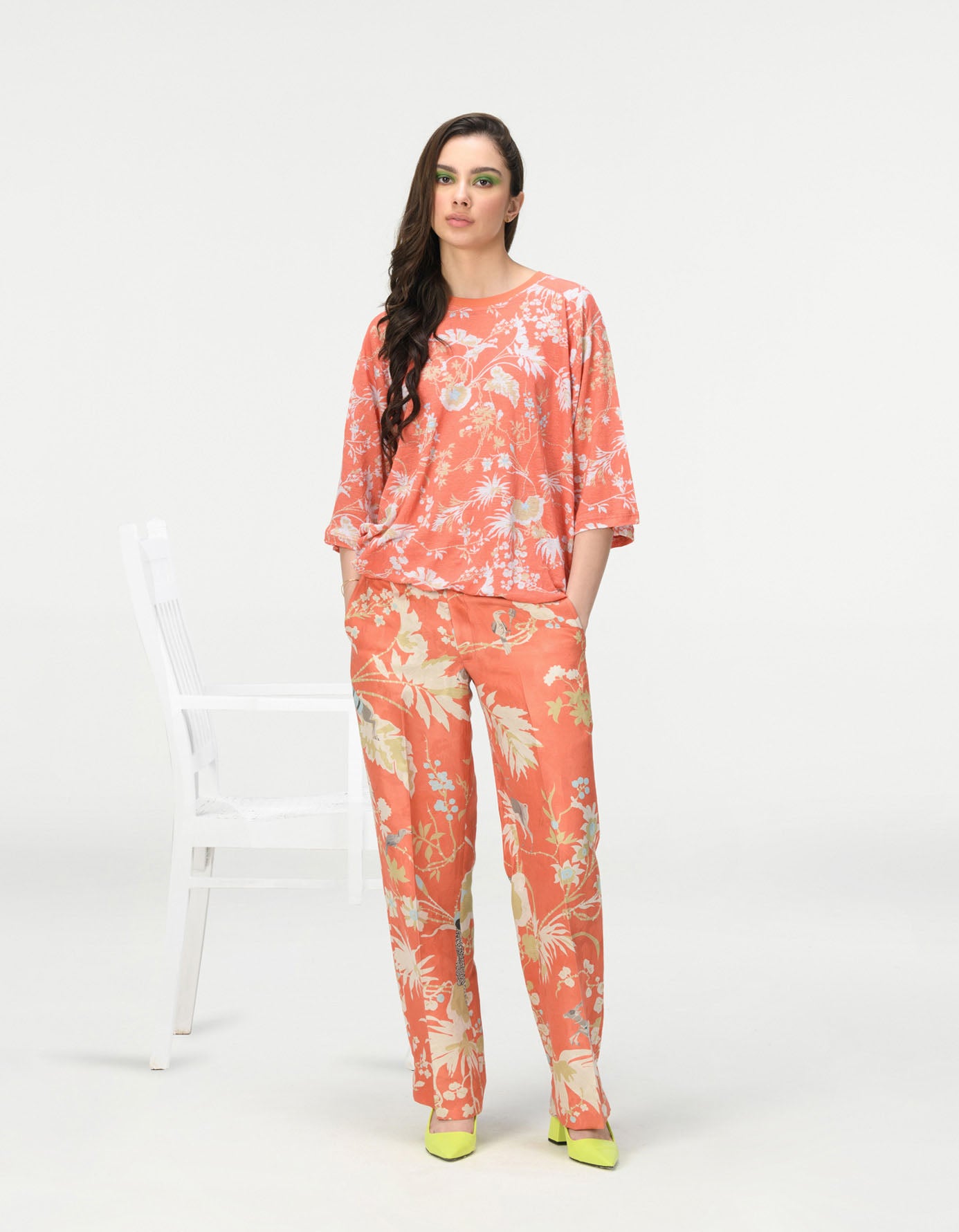 Breathable Linen Jersey Coral Half Sleeve T-Shirt for Women - Perfect for Summer Outings and Casual Wear