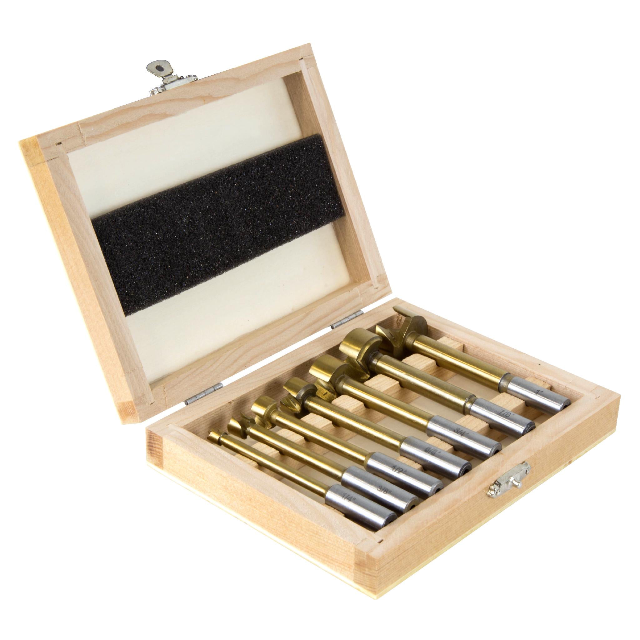 Premium WEN FB7 7-Piece Forstner Bit Set with Wooden Storage Case - Perfect for Woodworking, Cabinet Making & DIY Furniture Projects