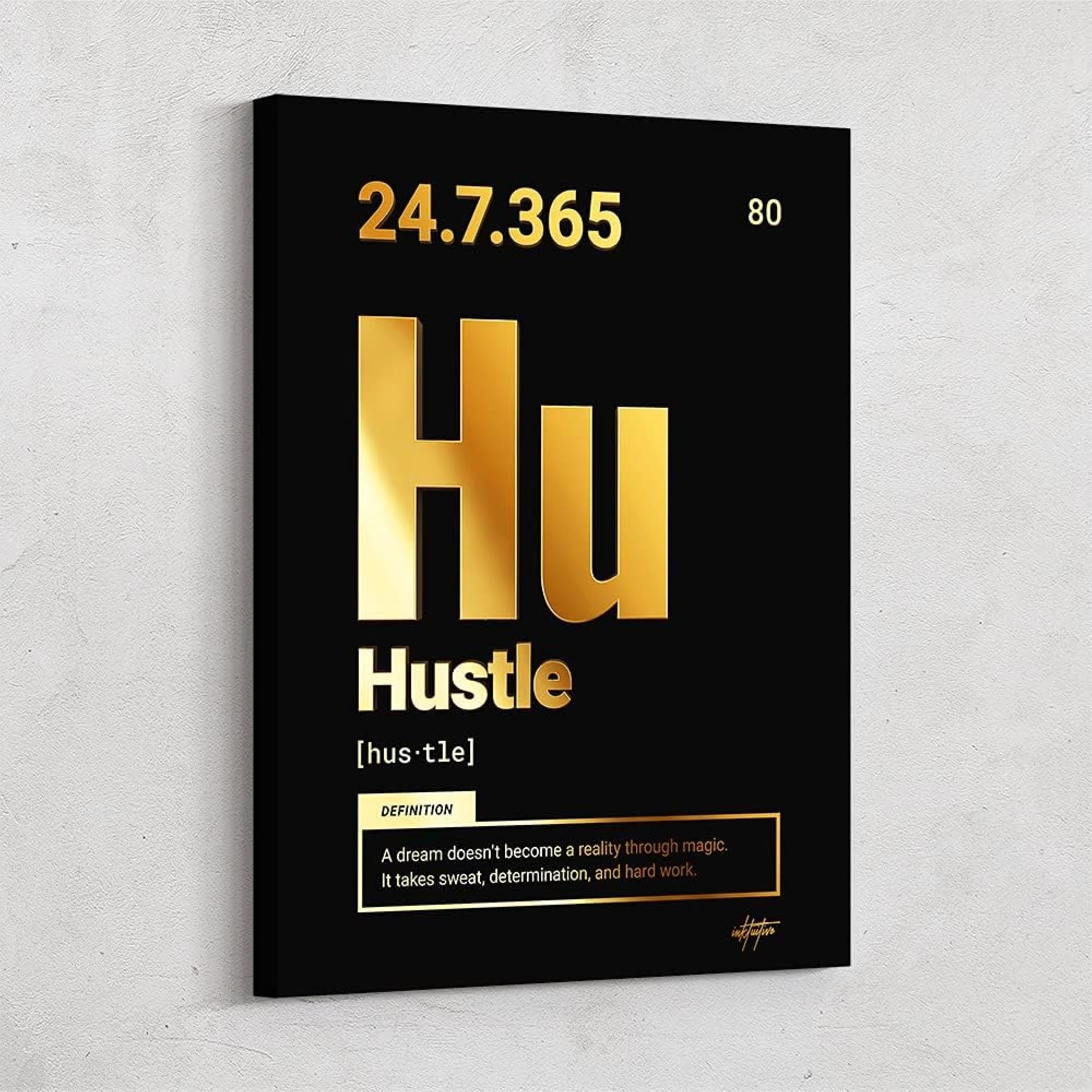 Inktuitive 'Periodic Hustle' Motivational Canvas Wall Art for Office & Home - 24x18 Inch Gold Frameless Inspirational Decor | Perfect for Workspace, Living Room & Gym Motivation