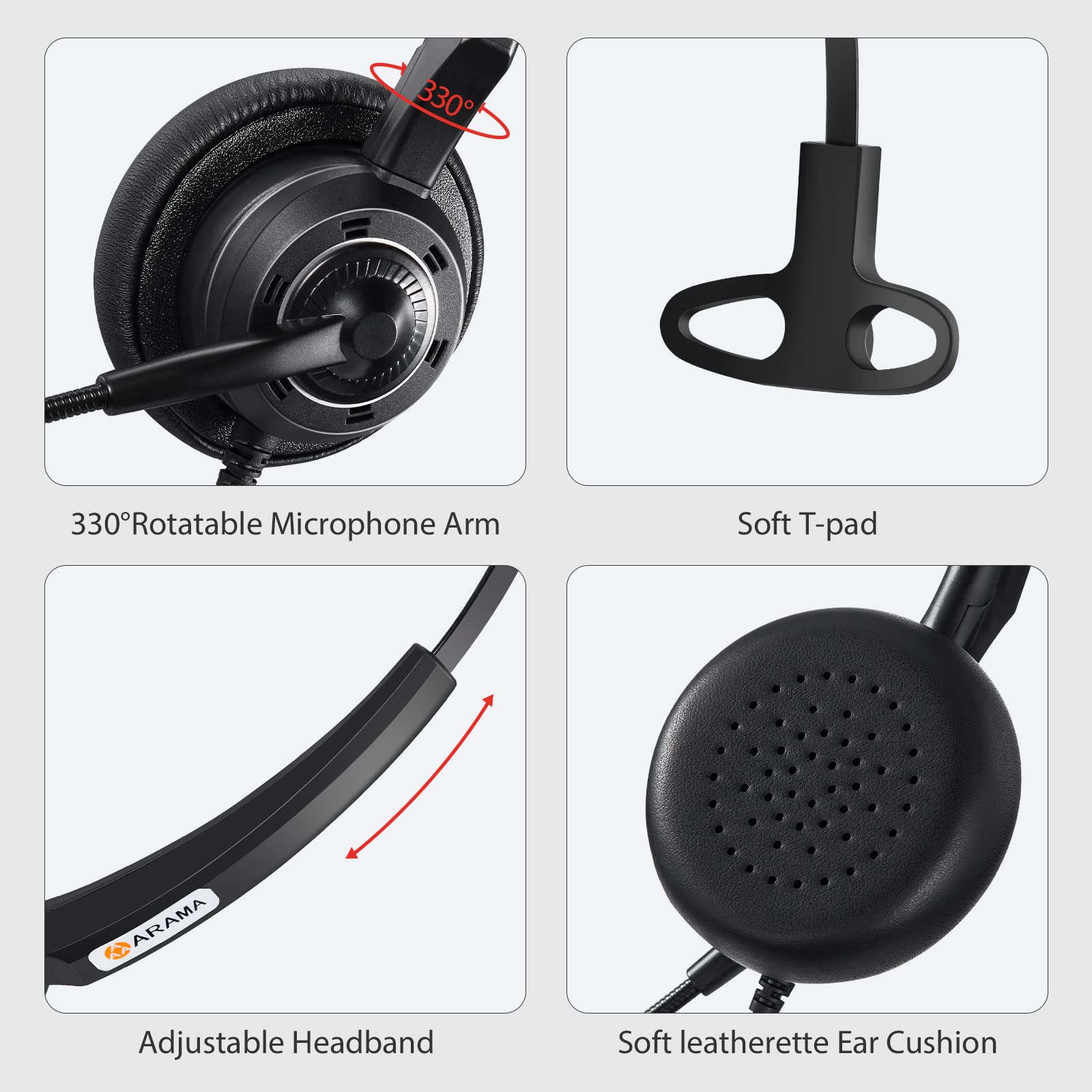 Noise Cancelling USB Headset with Microphone - Computer Headphones for PC, Laptop, Call Center, Office - Compatible with Skype, Zoom, MS Teams, Softphone, Online Meetings - Perfect for Remote Work, Webinars & Customer Support