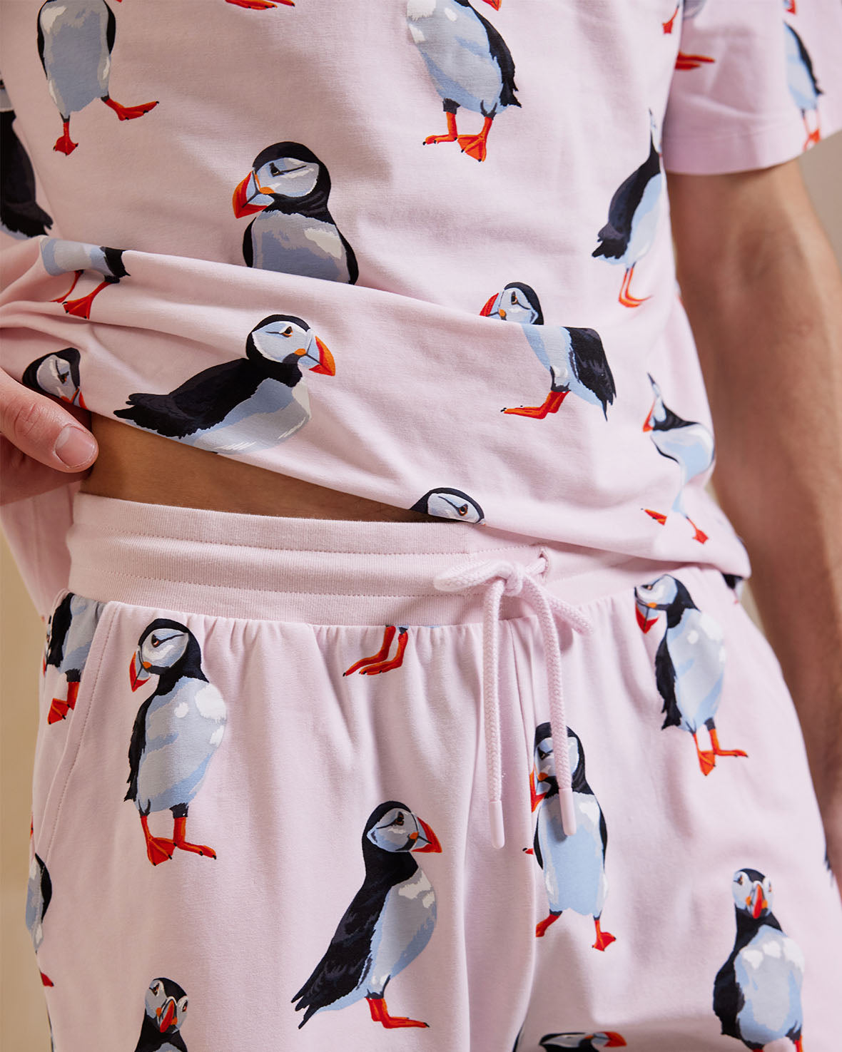 Organic Cotton Puffin Print Short Sleeve Pajama Set for Women - Soft & Breathable Sleepwear for Summer Nights, Lounge Wear, and Cozy Home Relaxation