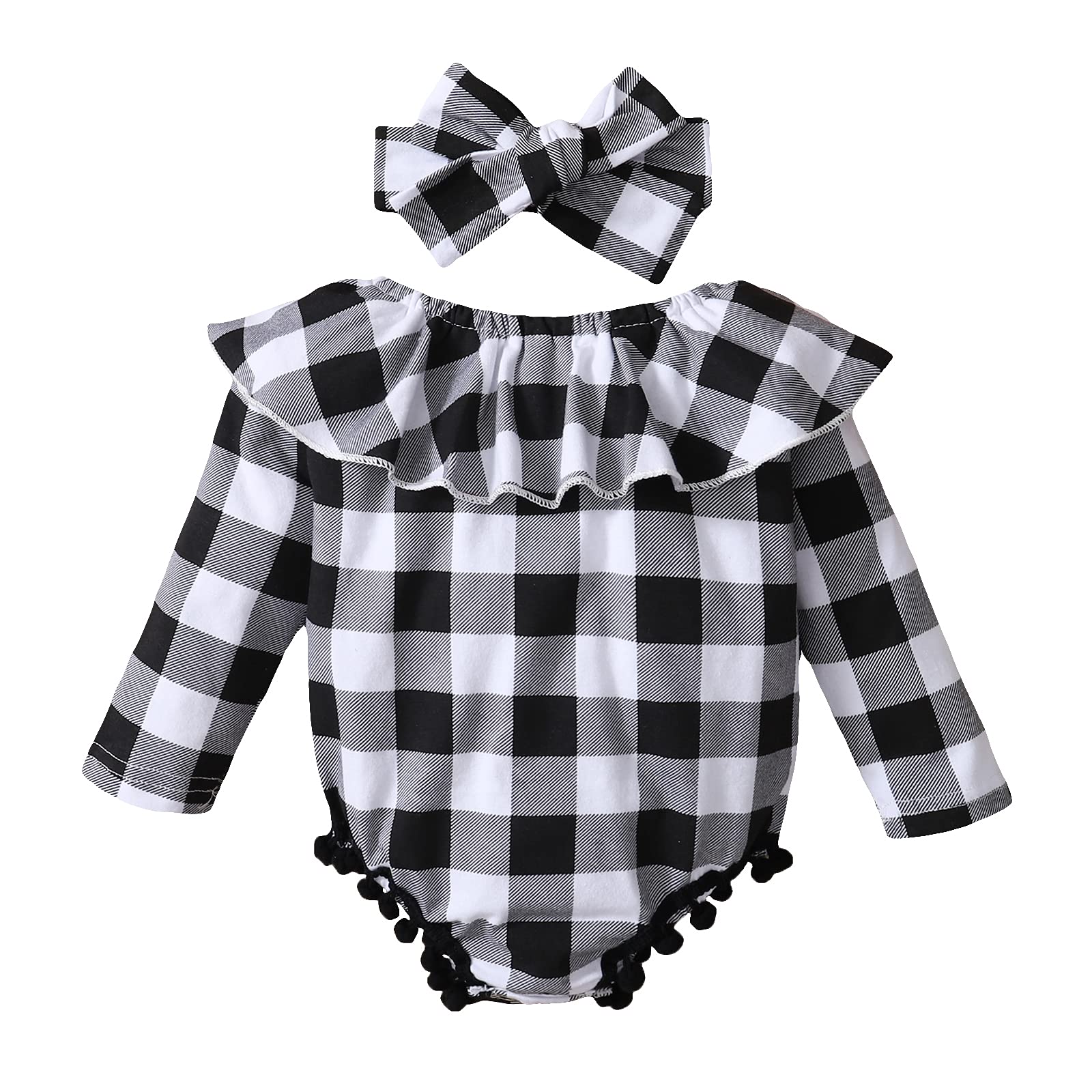 Adorable Newborn Baby Girl Christmas Outfit Set - Plaid Print Long Sleeve Romper & Headband 2-Piece Ensemble | Perfect for Holiday Photos, Family Gatherings & Festive Celebrations