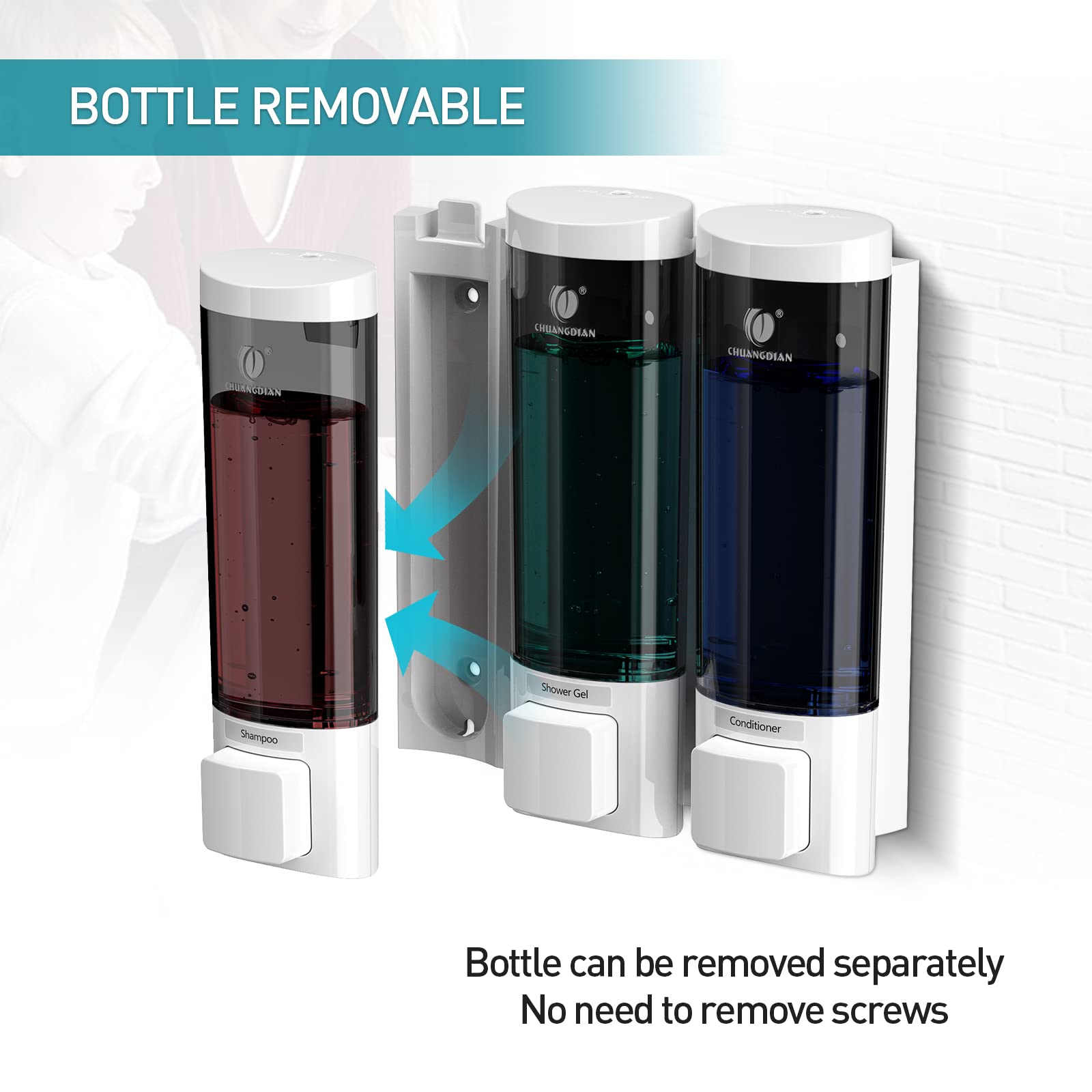 3 in 1 Wall Mounted Shower Soap Dispenser - 200ml x 3 Chambers for Body Wash, Shampoo & Conditioner - No Drill Bathroom Organizer for Home & Hotel Use - Perfect for Spa-Like Showers and Clutter-Free Bathrooms