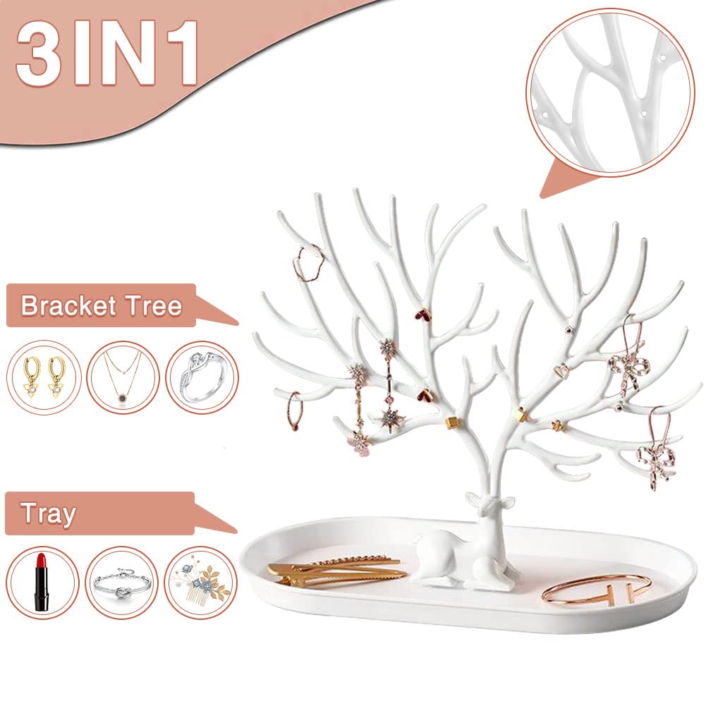 Antlers Jewelry Display Stand - Necklace Earring Bracelet Organizer - Plastic Jewelry Tree Holder for Women - Perfect for Boutique, Wedding & Home Decor (Green)