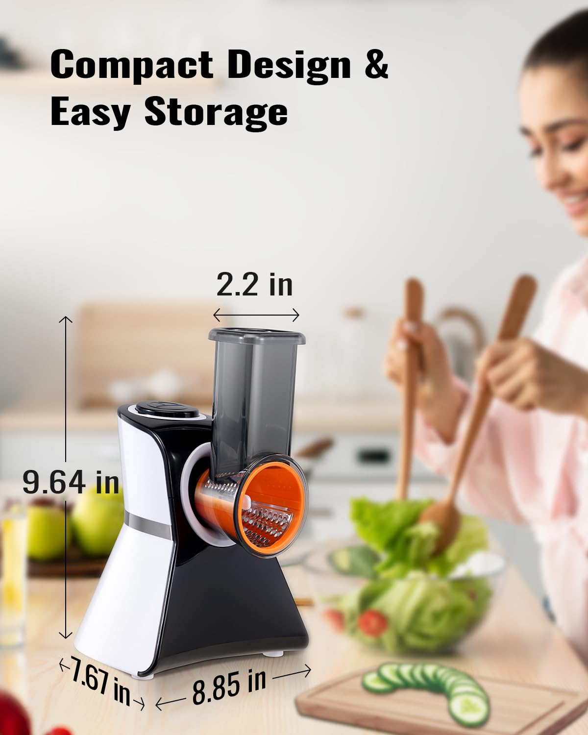 5-in-1 Electric Cheese Grater & Vegetable Slicer - One-Touch Control Kitchen Gadget with Safety Push Bar for Zucchini, Cheese, Salad & Smoothie Prep | Perfect for Home Cooking, Meal Prep & Healthy Snacks