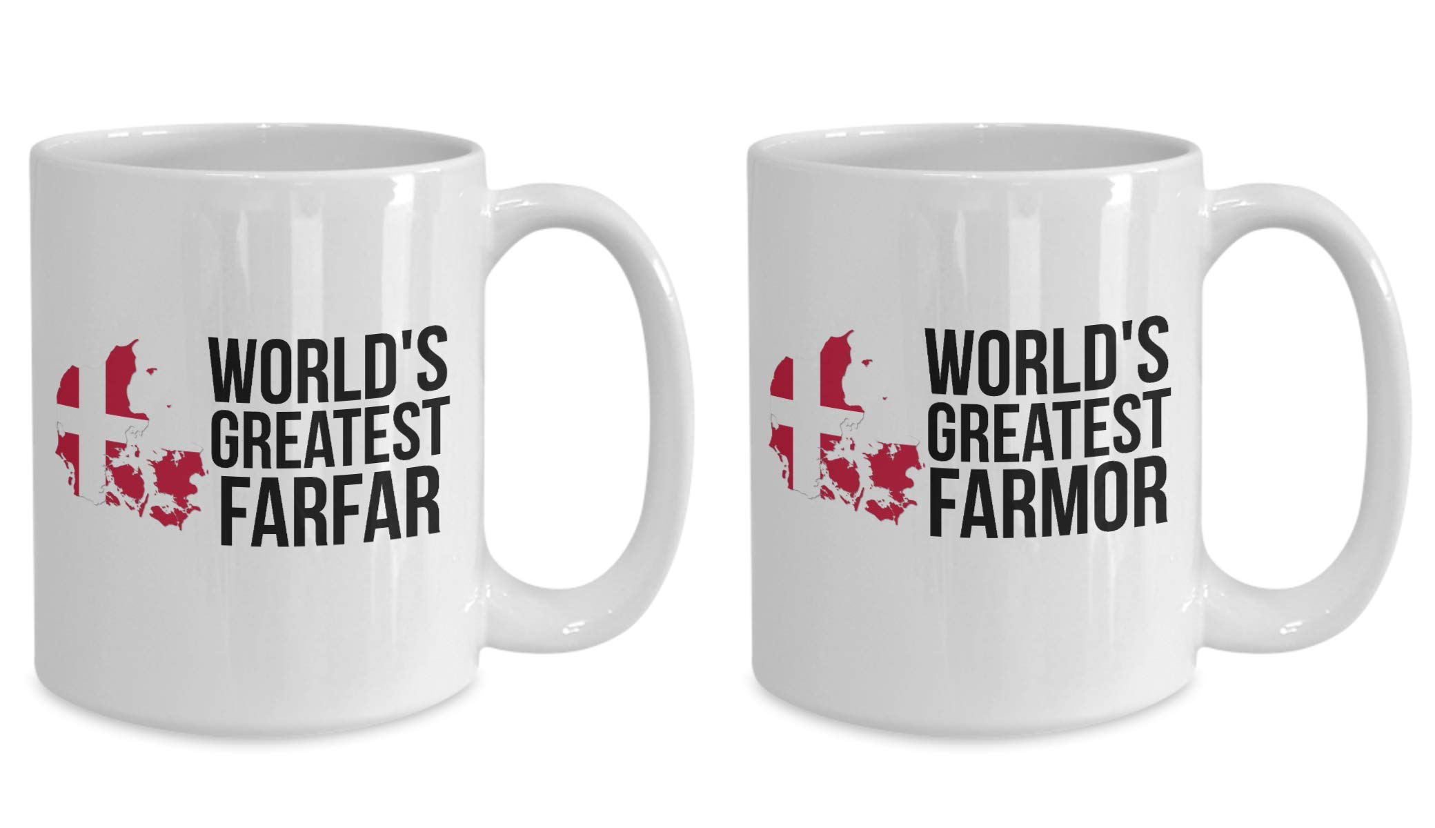 Danish Grandma and Grandpa Mug Set - World's Best Farmor & Farfar Coffee Cups with Danish Flag | Perfect Gift for Grandparents | Ideal for Family Gatherings, Christmas & Birthday Celebrations