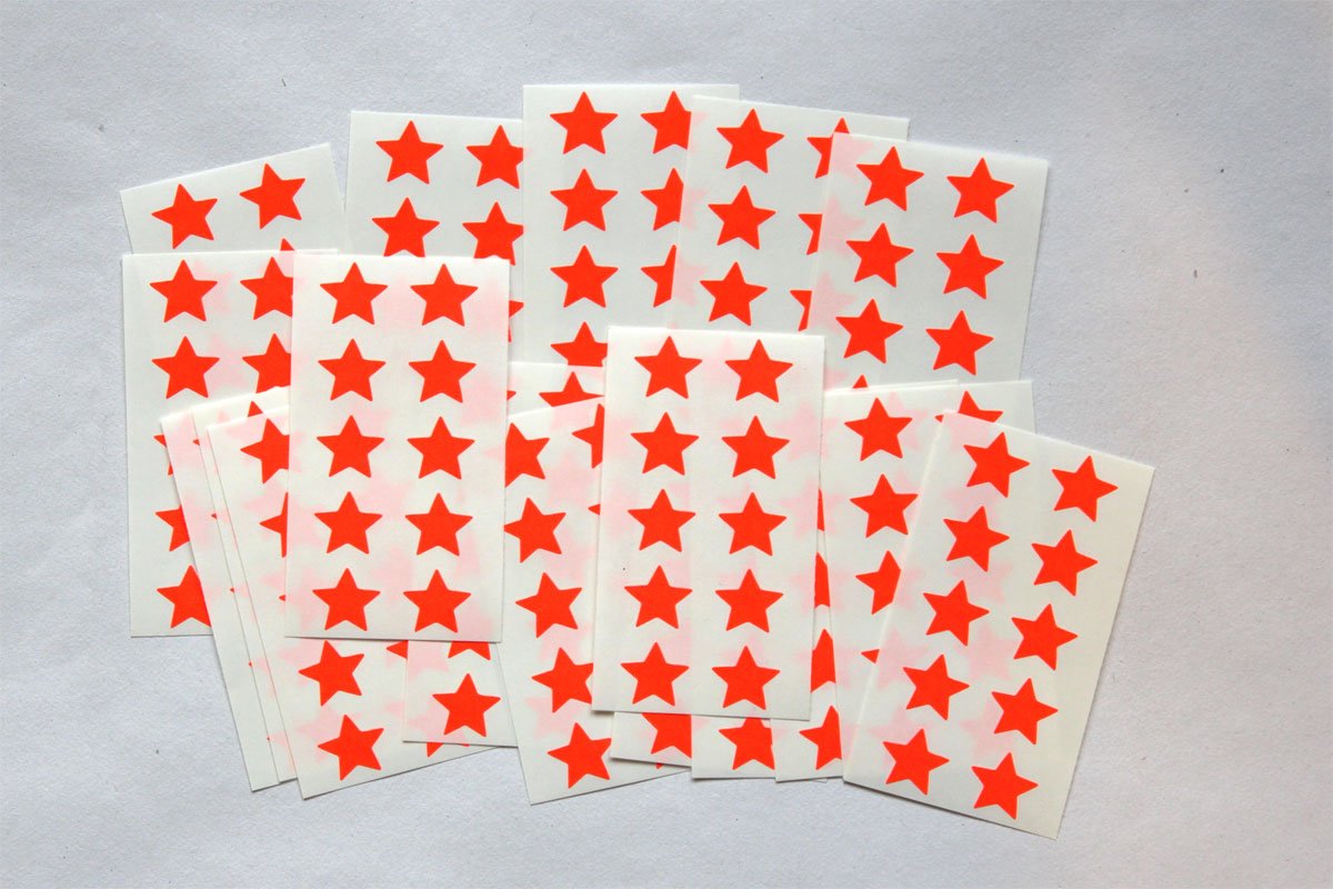 175 Star Fluo Flame Stickers - Self-Adhesive Labels for Color Coding & Organization